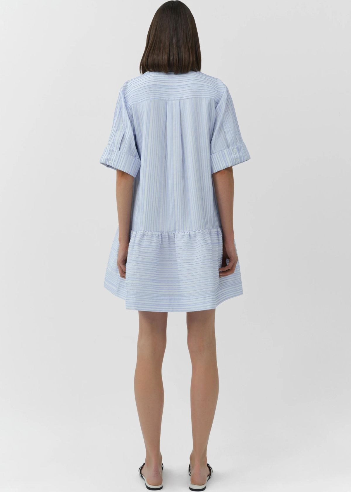 SIMKHAI Cris Short Sleeve Shirt Dress - Blue Stripe
