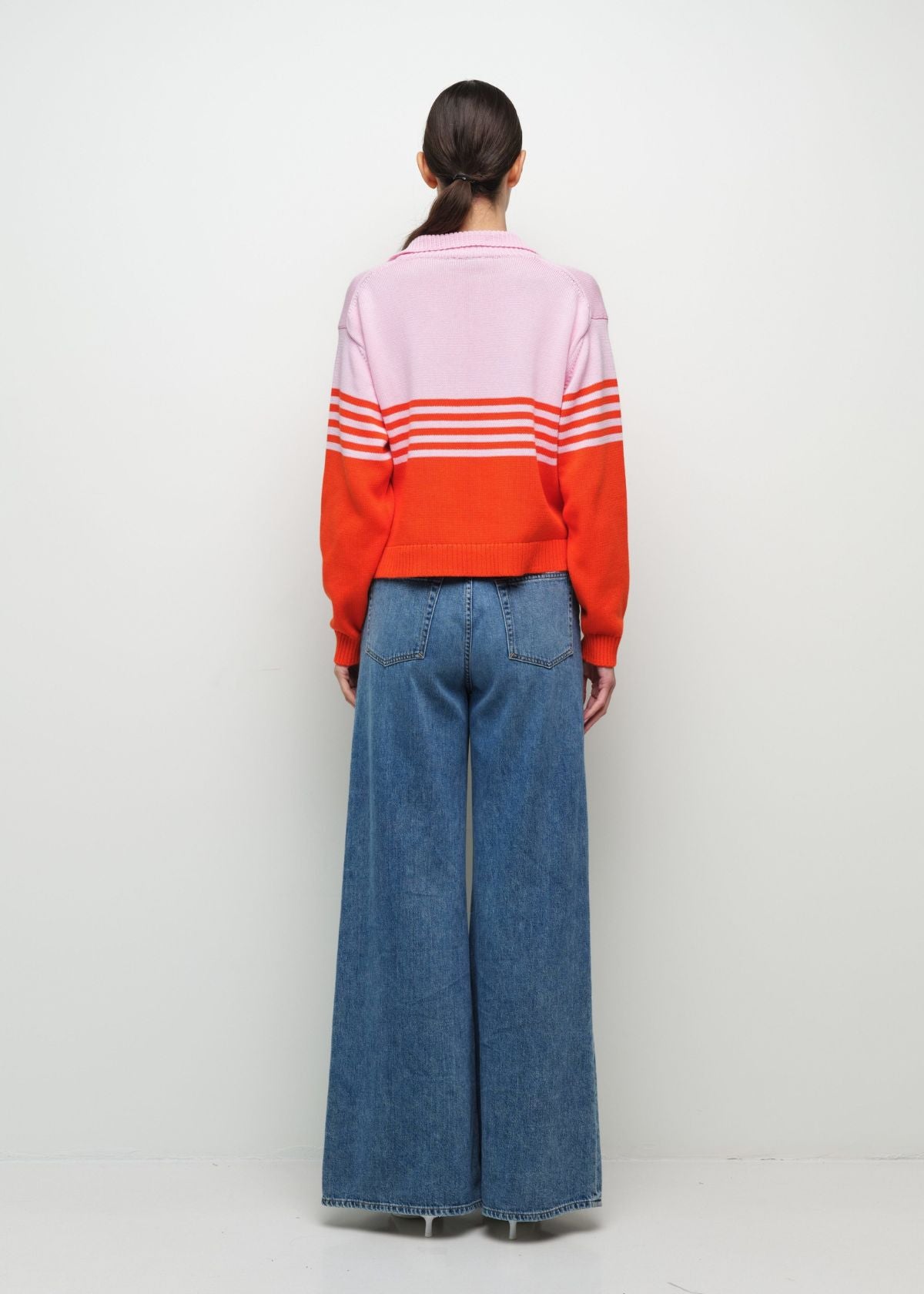 SIMKHAI Jules Knit Polo Top - Lobster Stripe