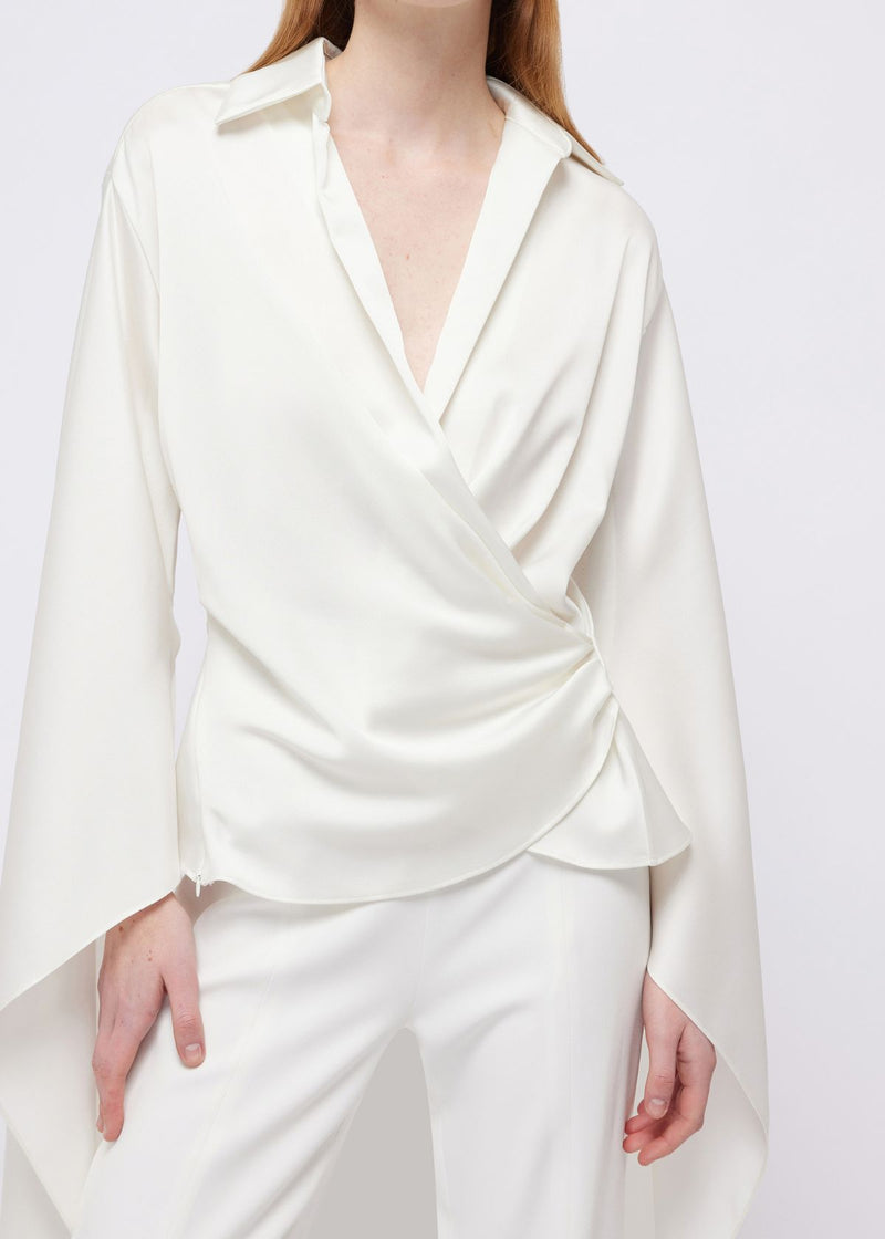 SIMKHAI Paradisa Cascade Sleeve Wrap Top - Ivory