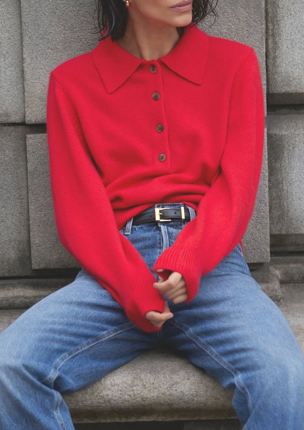 SOLD OUT NYC The Cashmere Polo Top - Cherry