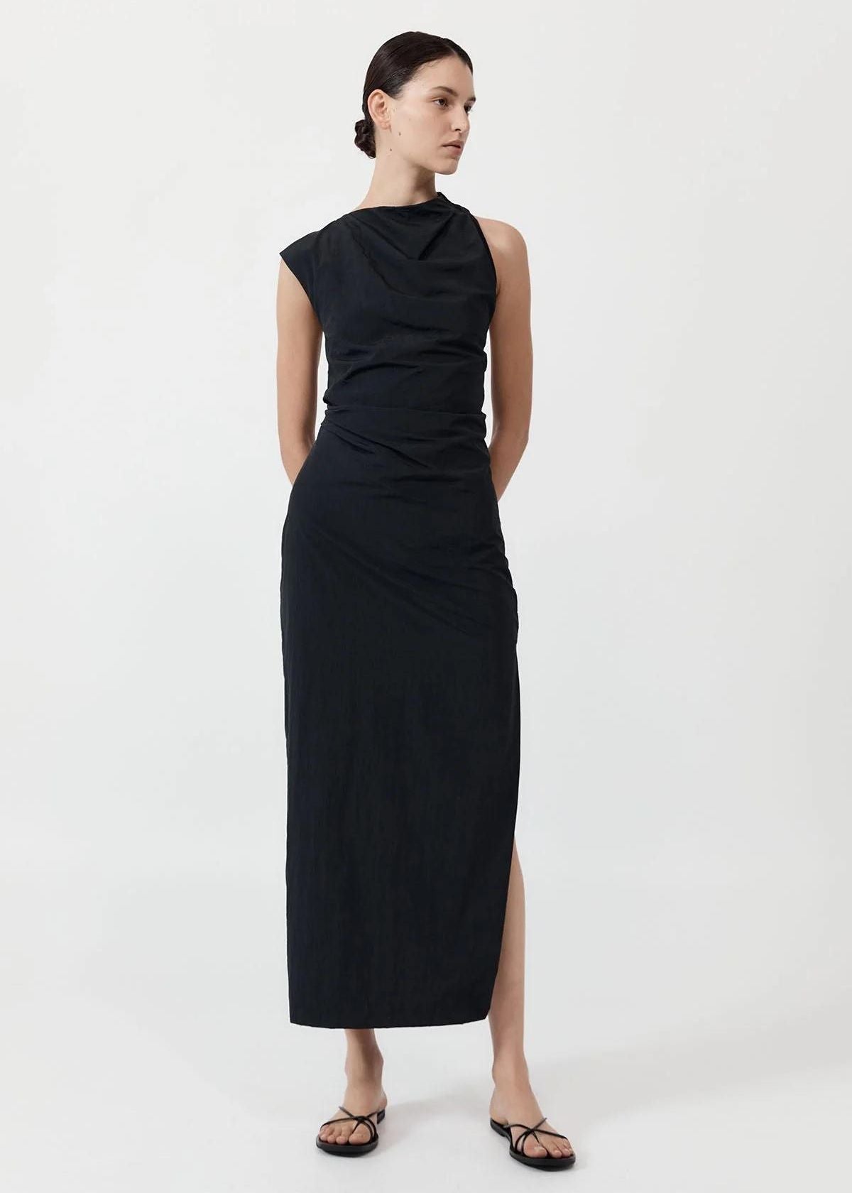 ST. AGNI Asymmetrical Tuck Dress - Black – Carriage House