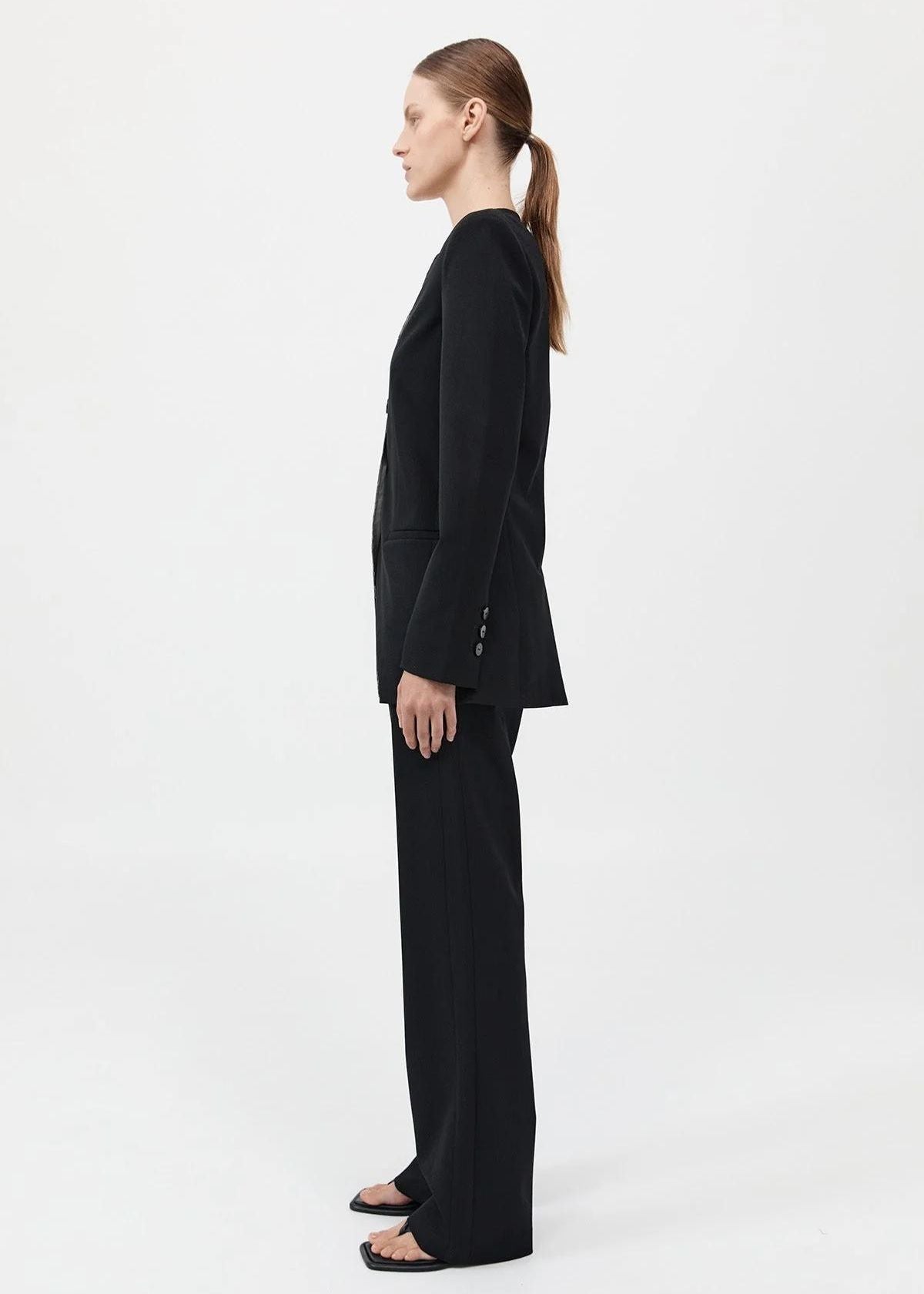 ST. AGNI Raw Edge Collarless Blazer - Black