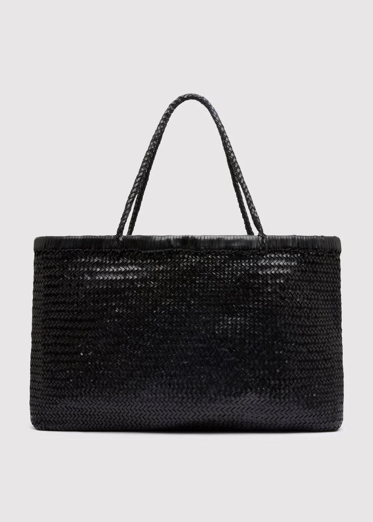 ST. AGNI Wide Bagu Woven Tote Handbag - Black