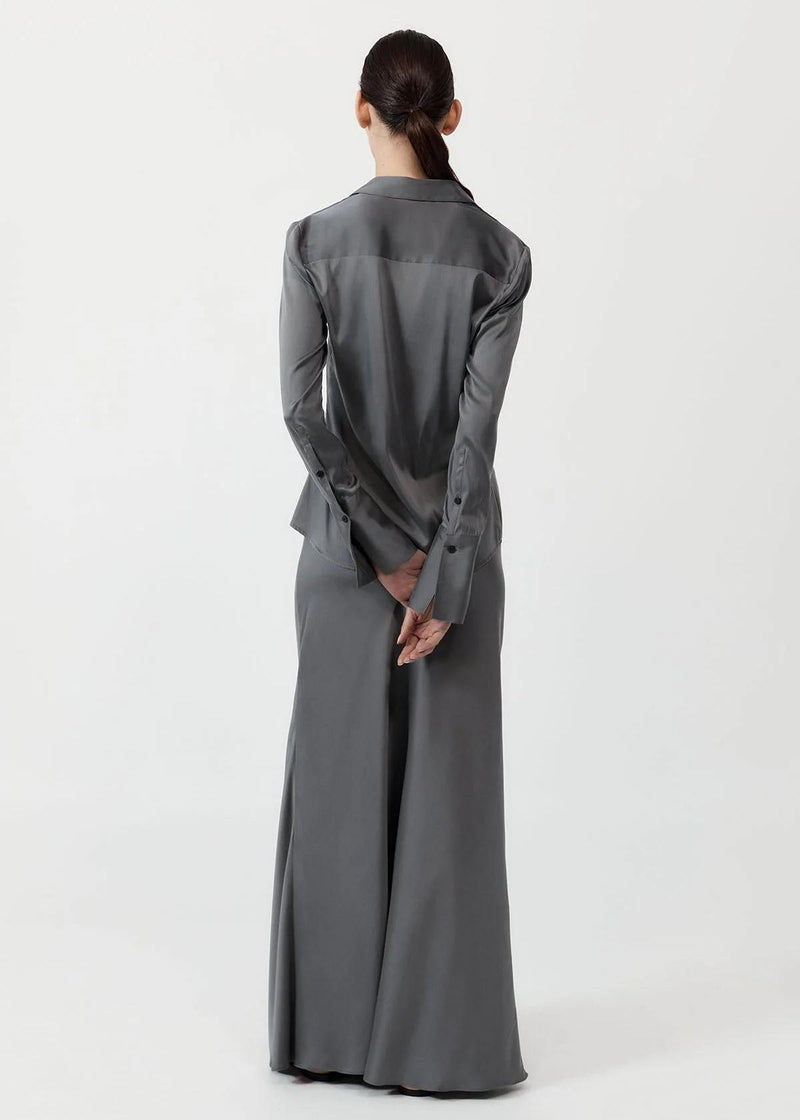 ST. AGNI Soft Silk Maxi Skirt - Pewter Grey