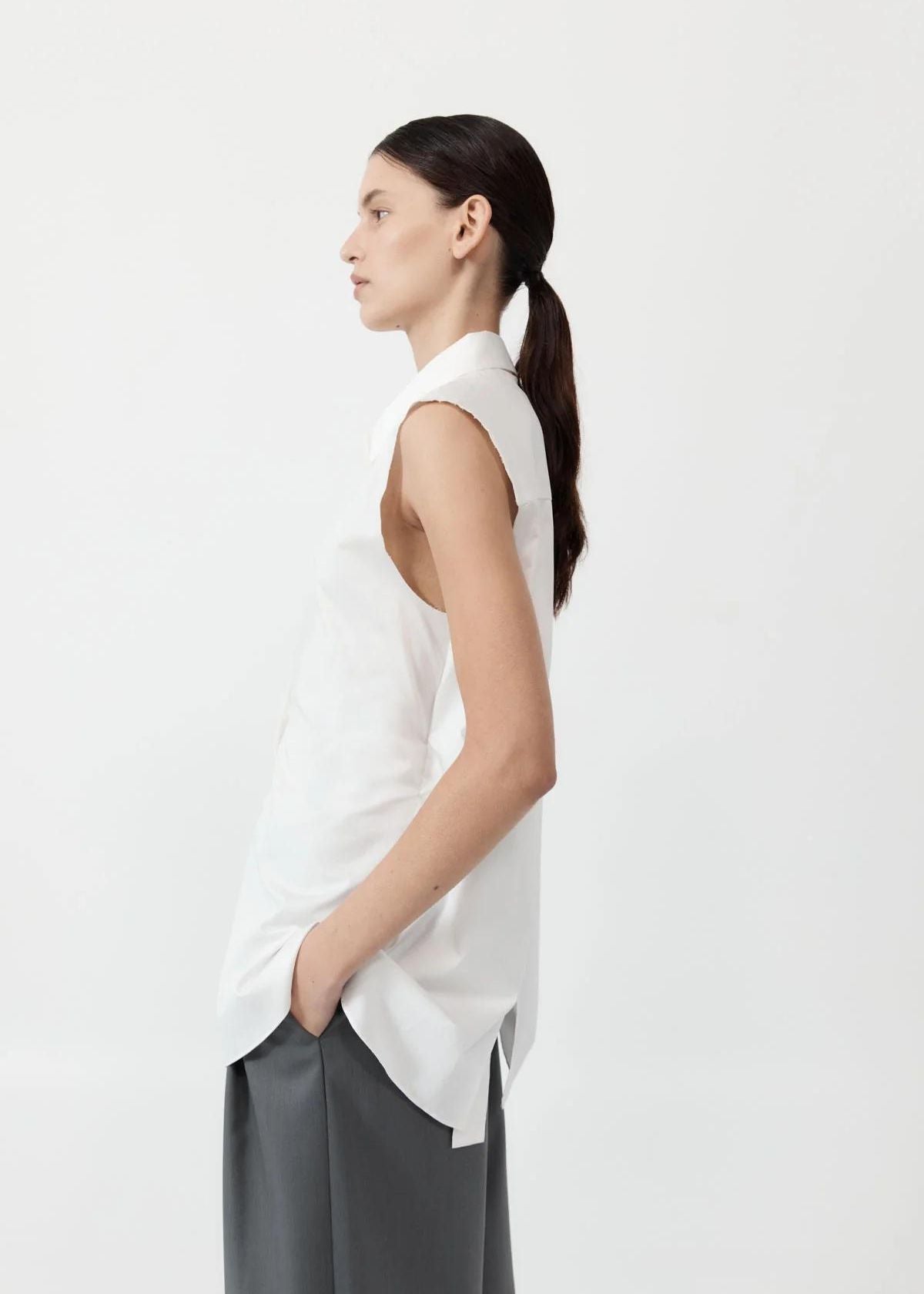 ST. AGNI Cotton Belted Sleeveless Top - White