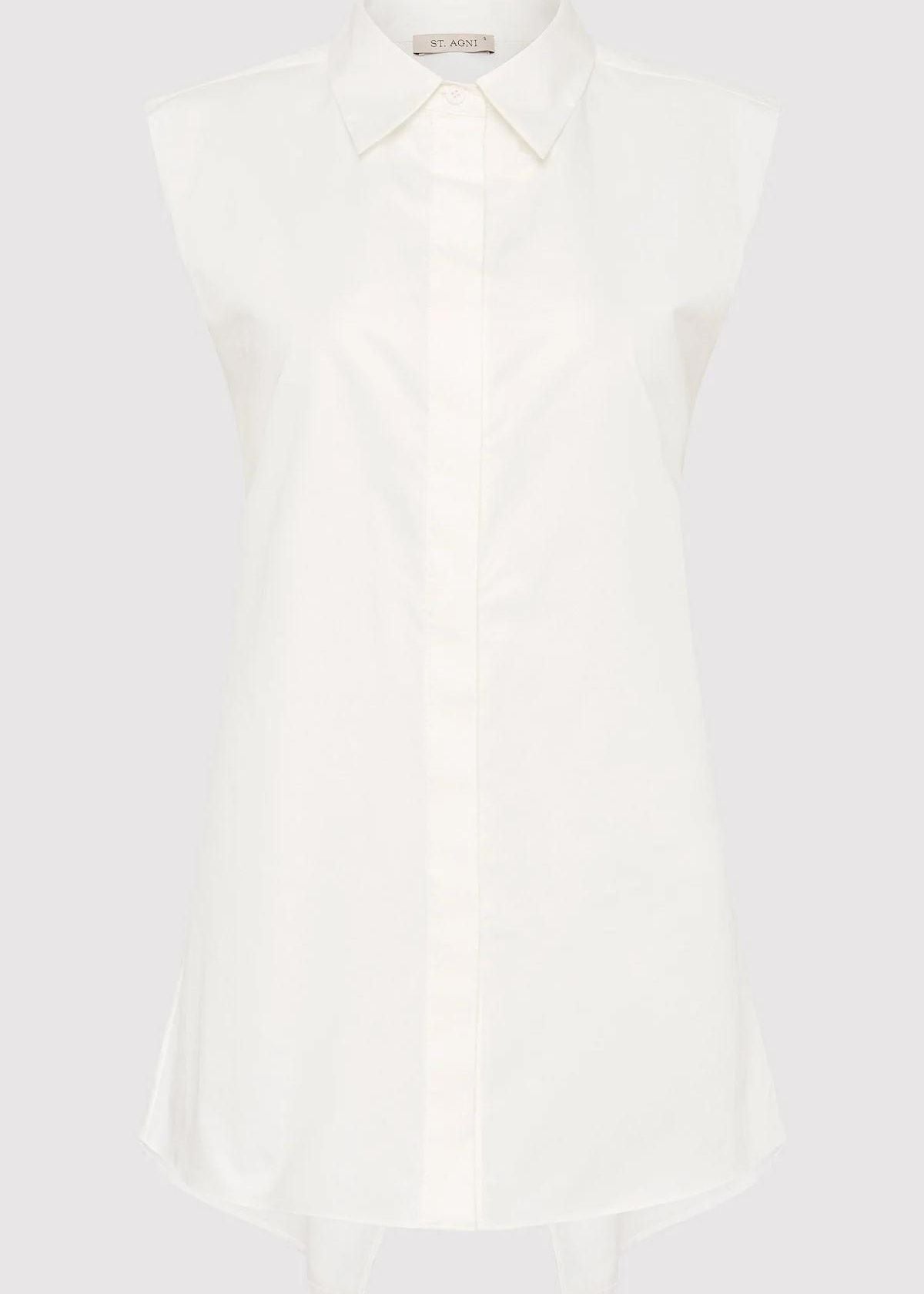 ST. AGNI Cotton Belted Sleeveless Top - White