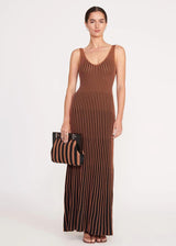 STAUD Alba Frame Clutch Handbag - Black/Tan Seashore Stripe