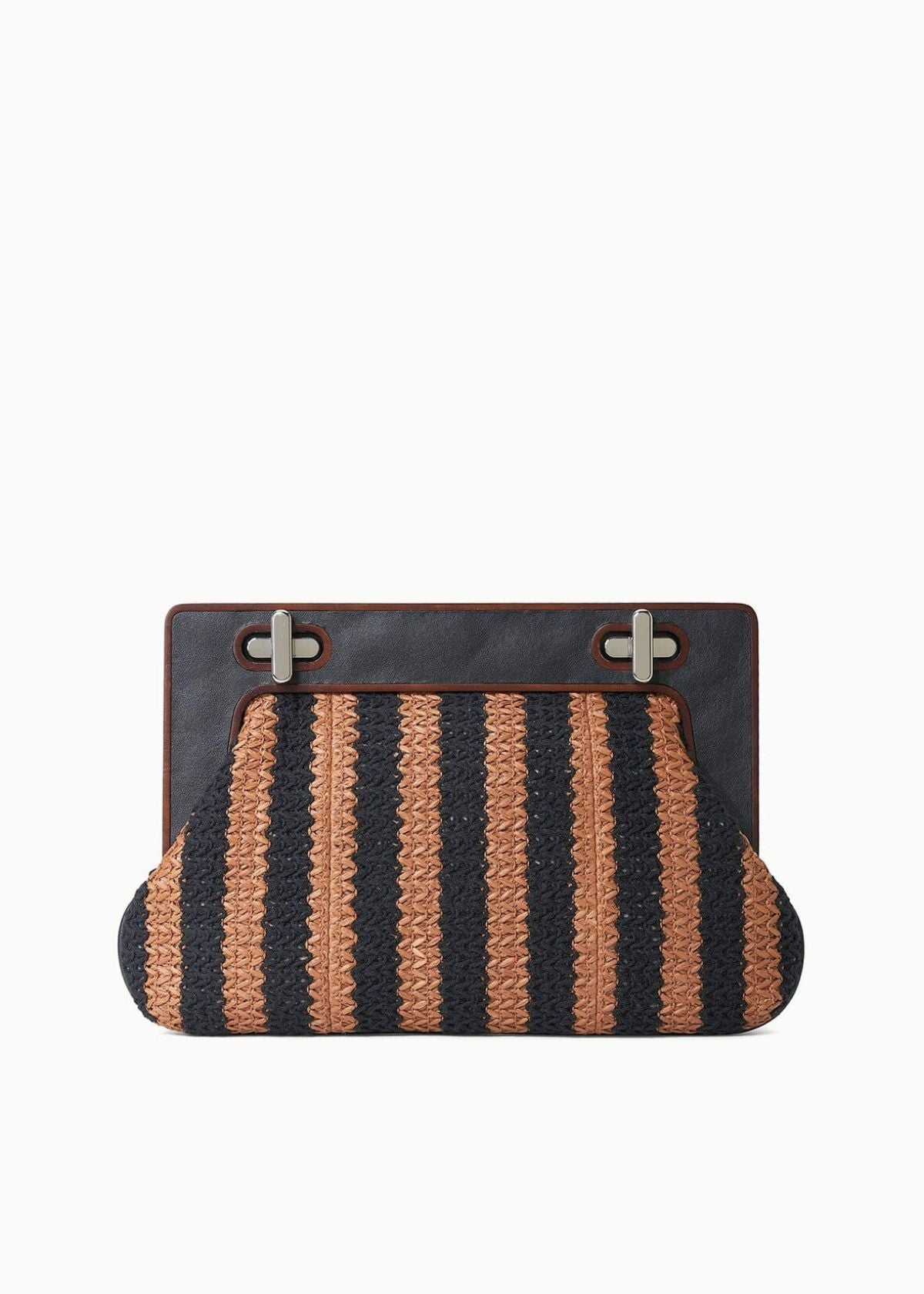 STAUD Alba Frame Clutch Handbag - Black/Tan Seashore Stripe