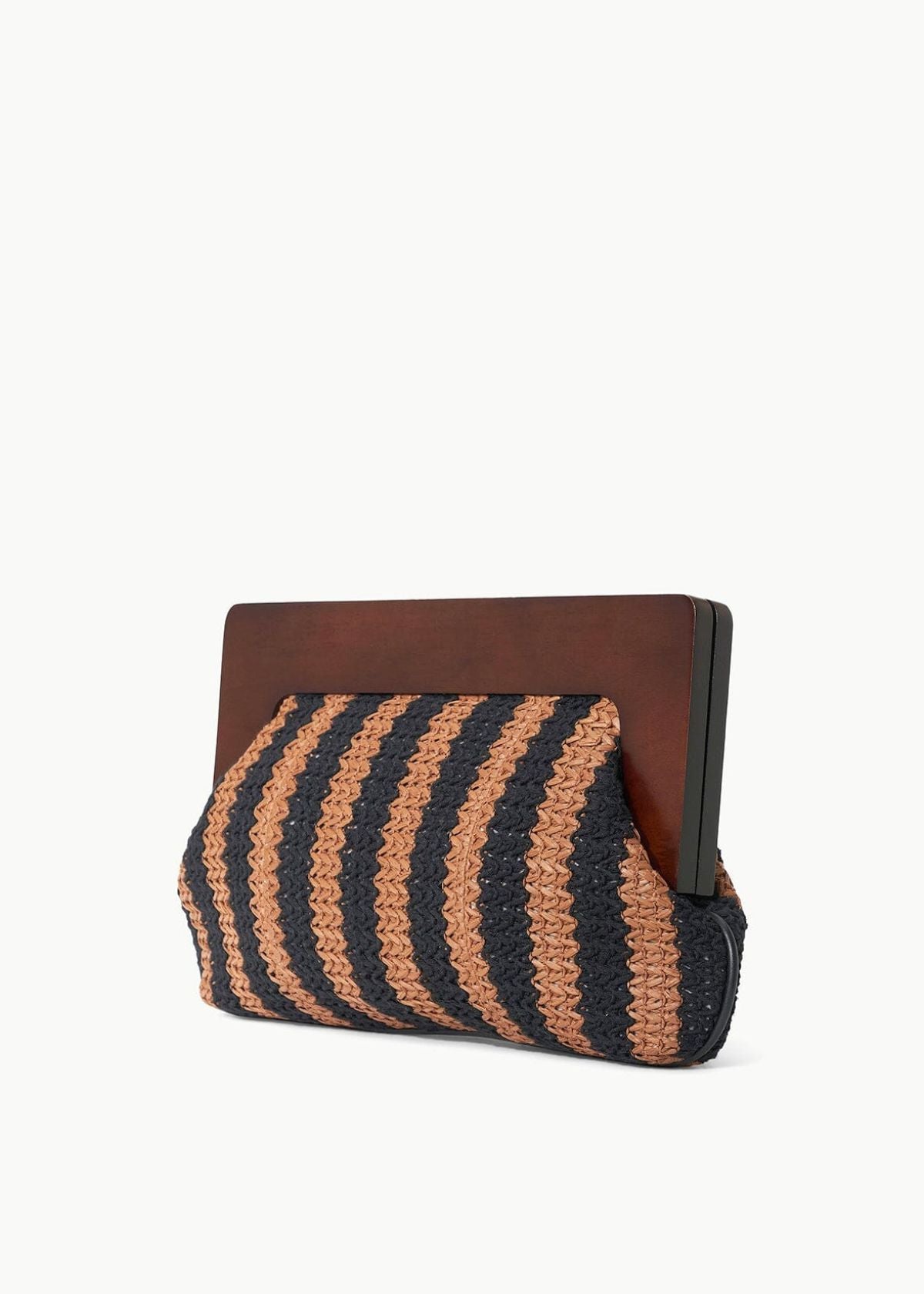 STAUD Alba Frame Clutch Handbag - Black/Tan Seashore Stripe