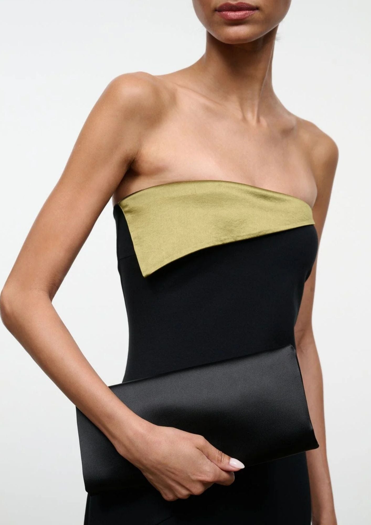 STAUD Muse Satin Clutch Handbag - Black