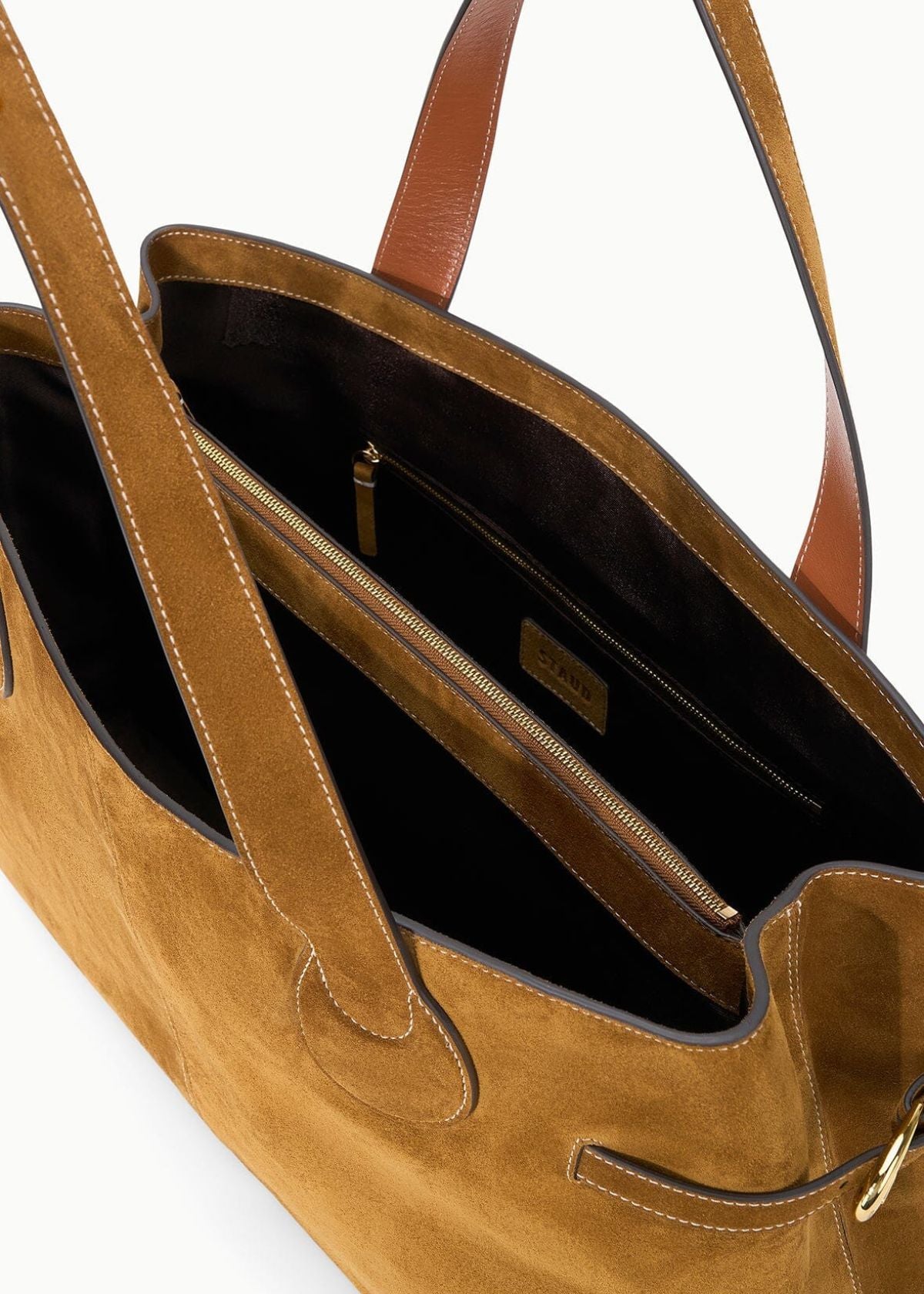 STAUD Piper Tote Handbag - Tan Suede