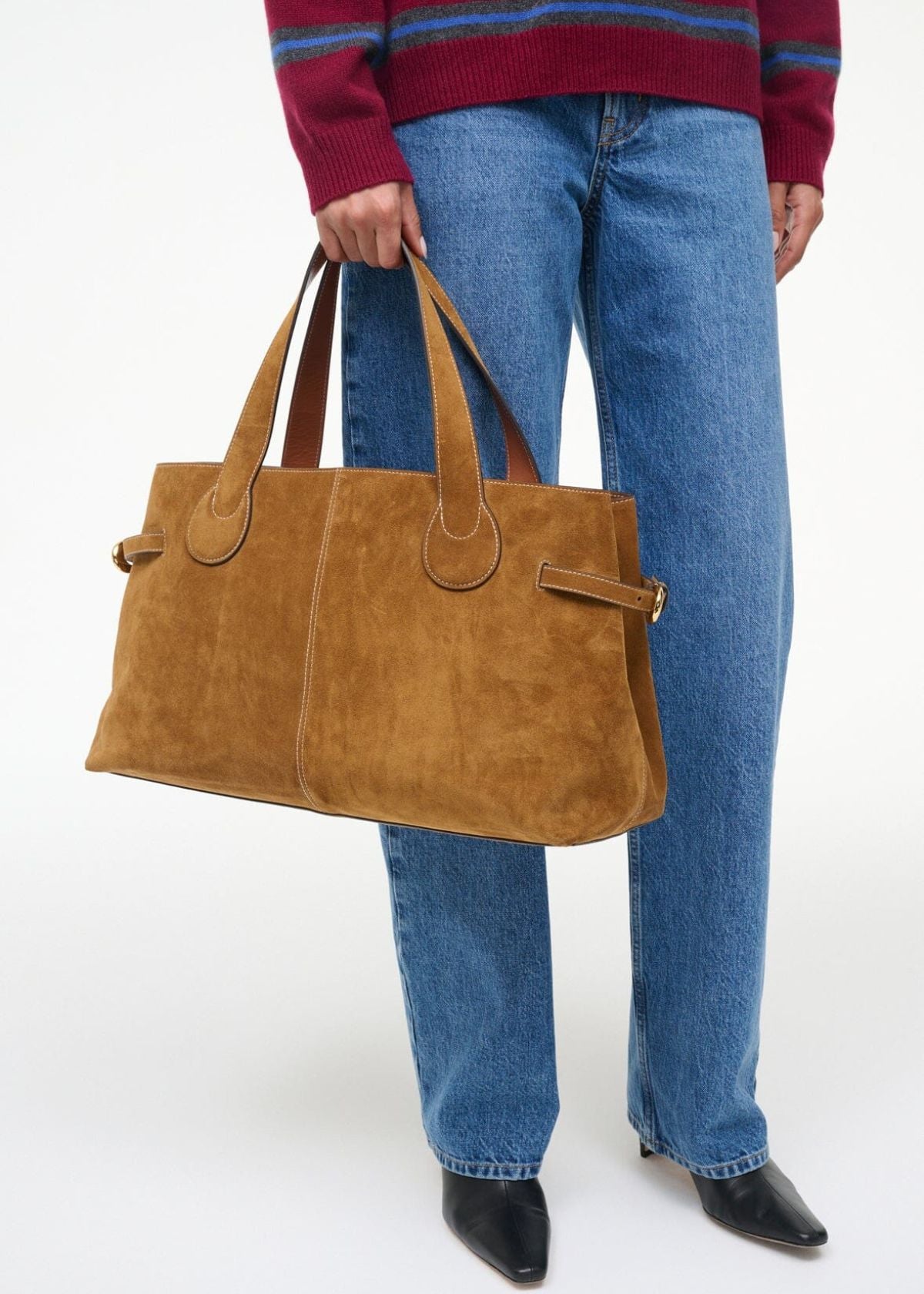 STAUD Piper Tote Handbag - Tan Suede