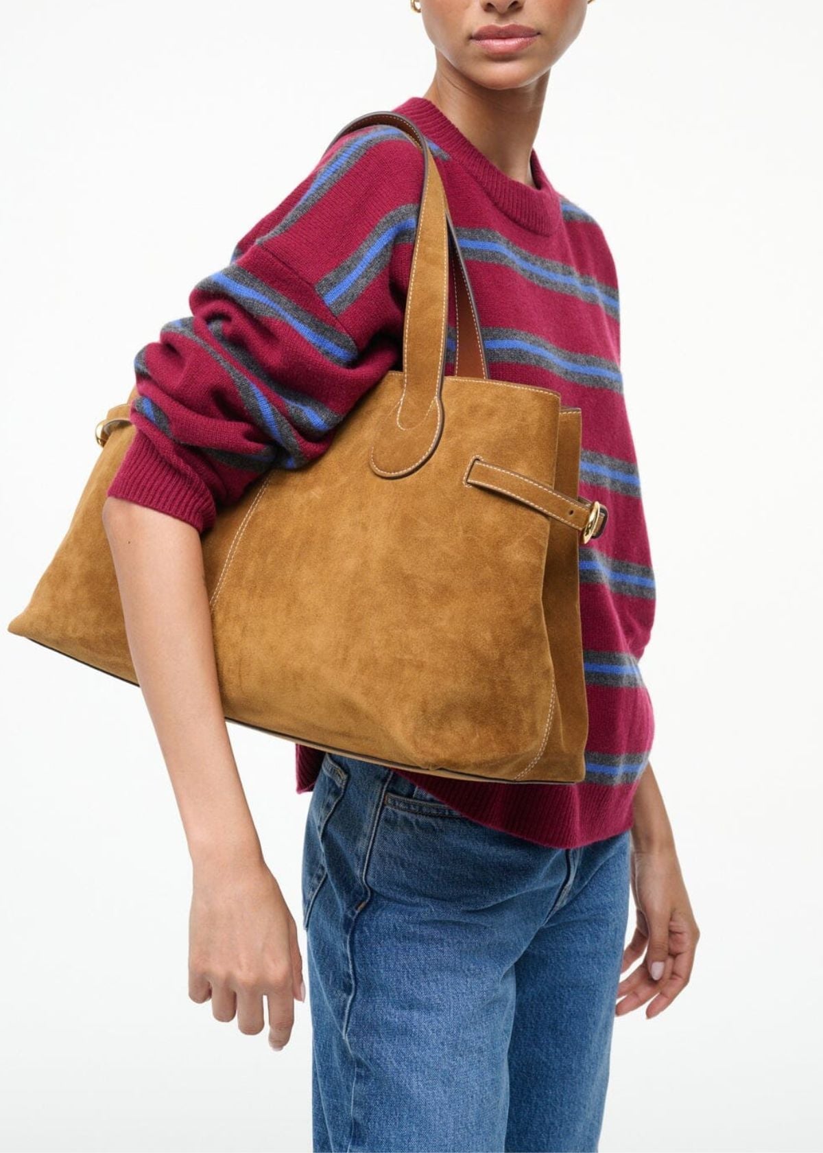 STAUD Piper Tote Handbag - Tan Suede
