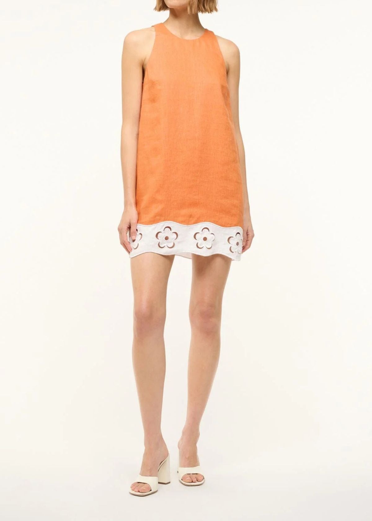 STAUD Mika Linen Dress - Apricot White