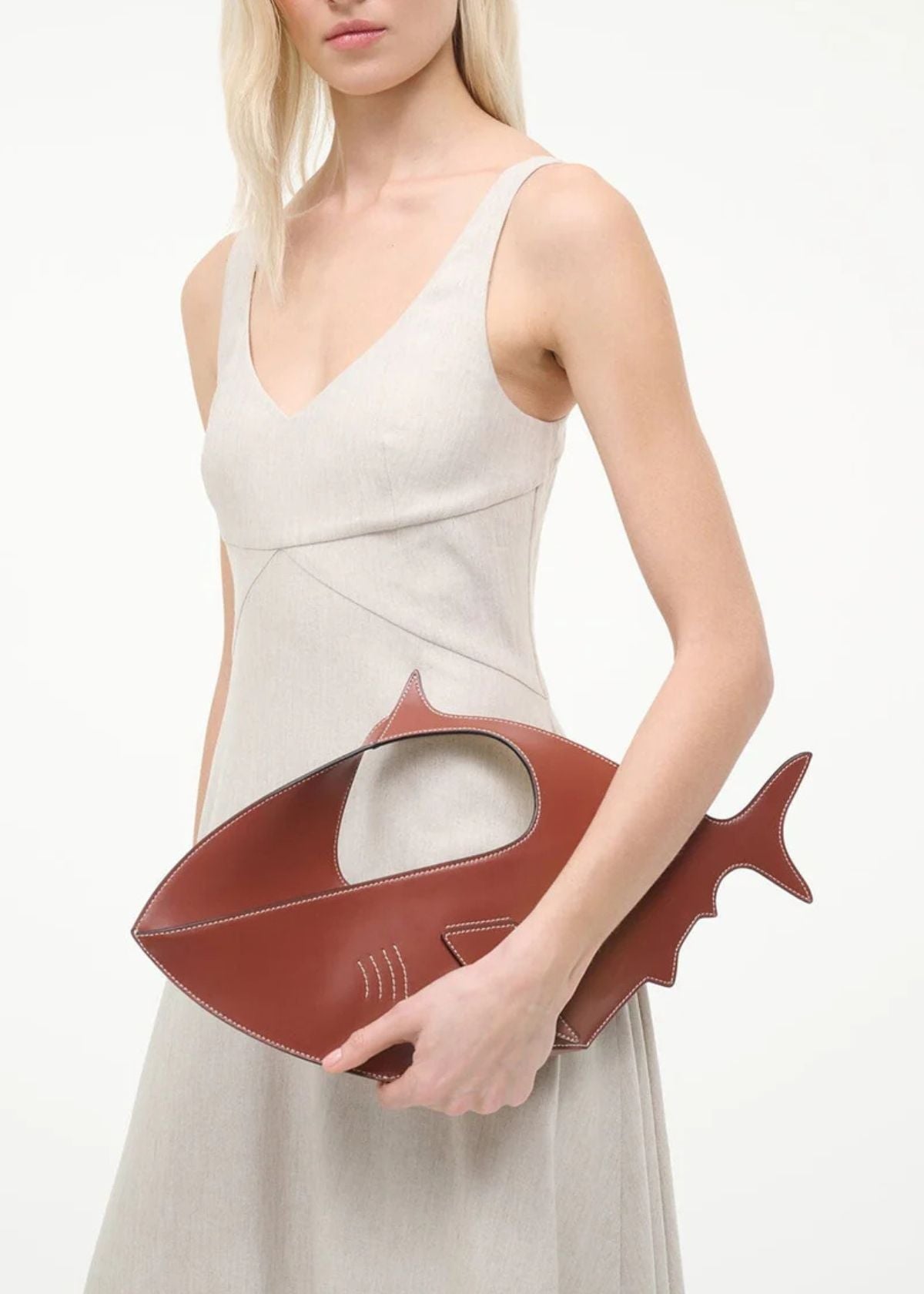 STAUD Shark Leather Handbag - Tobacco