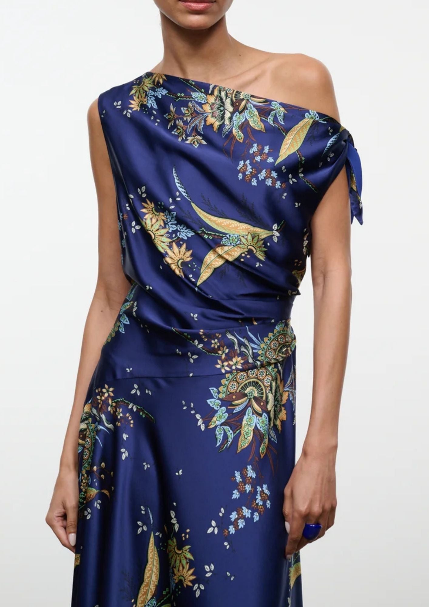 STAUD Portia Silk Dress - Tapestry Midnight