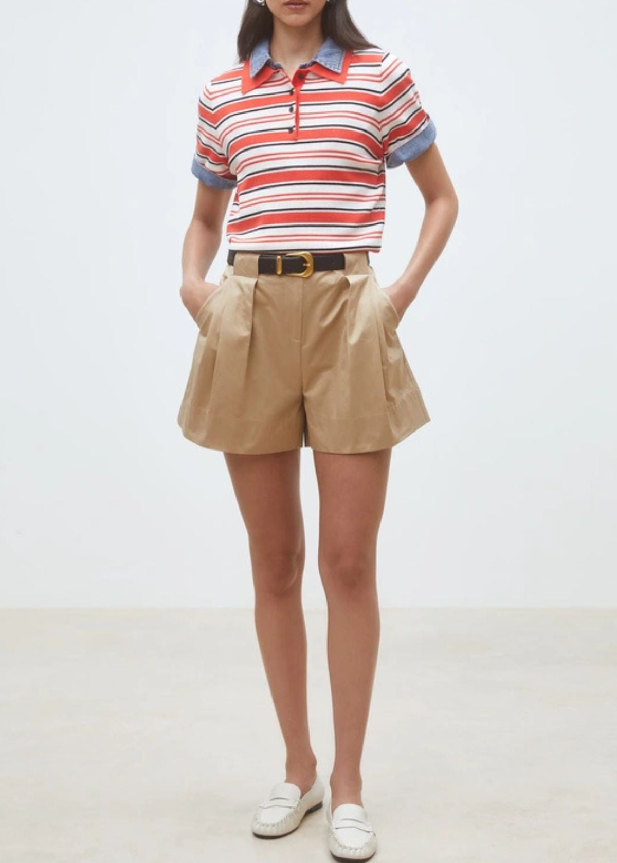 SUNCOO Basil Plain Pleated Short - Camel