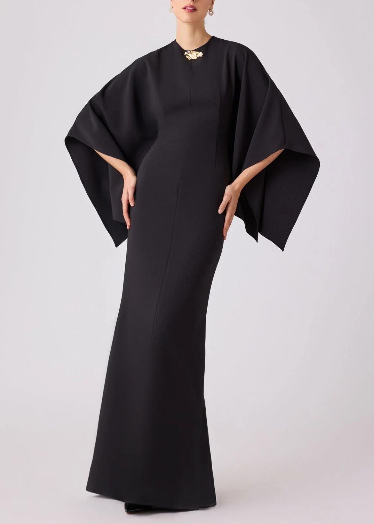 TERI JON Stretch Crepe Kimono Day to Evening Gown - Black