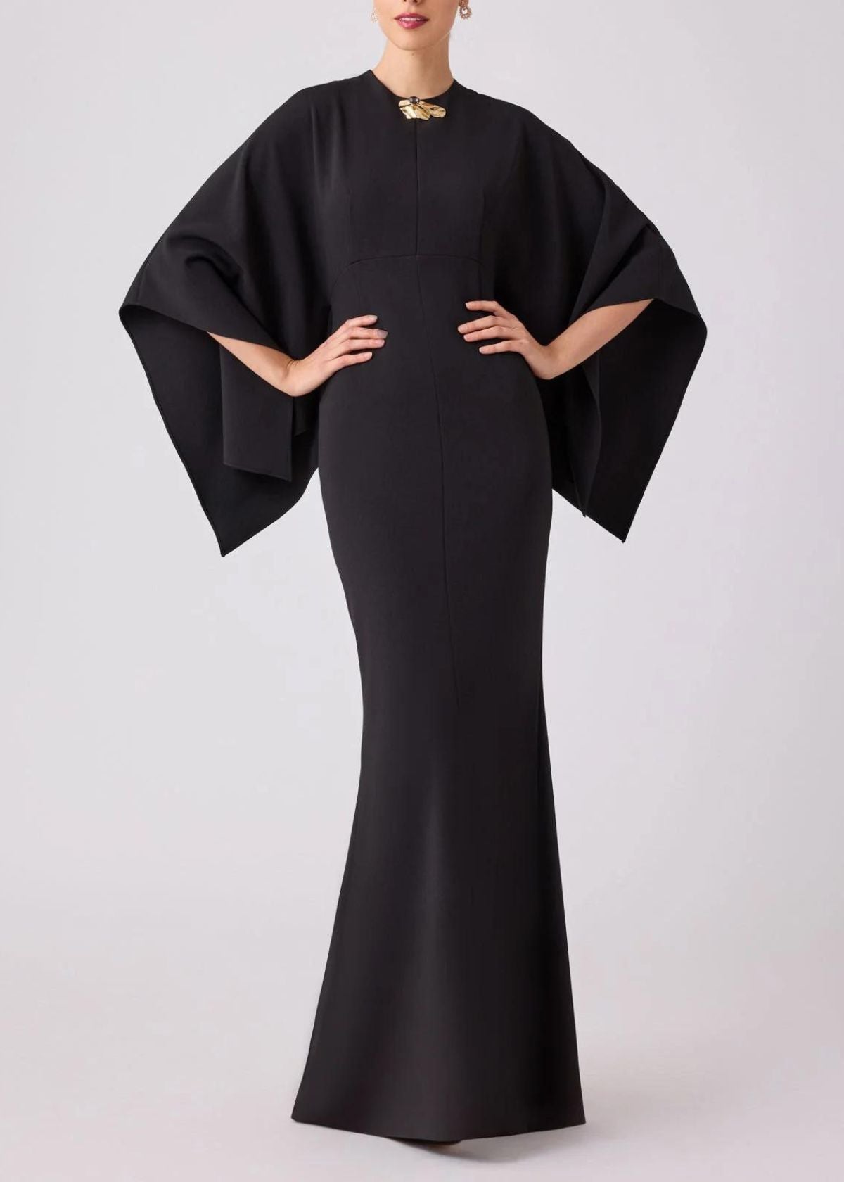 TERI JON Stretch Crepe Kimono Day to Evening Gown - Black