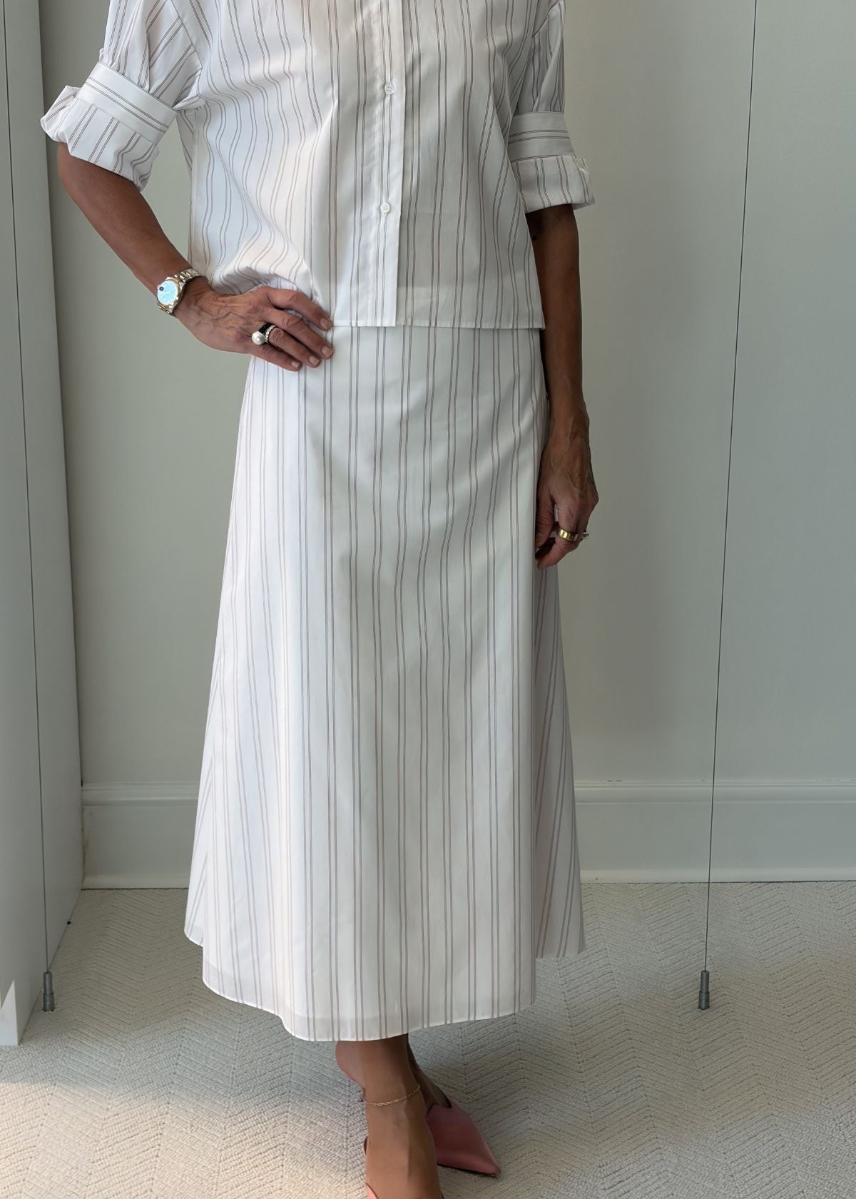 TWP The A-Line Skirt - White/Wine