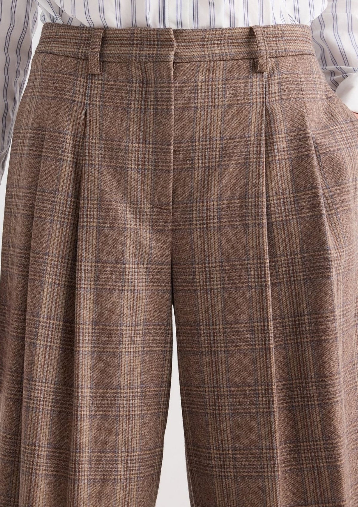 TWP Avery Glen Plaid Wool Pant - Brown Multi