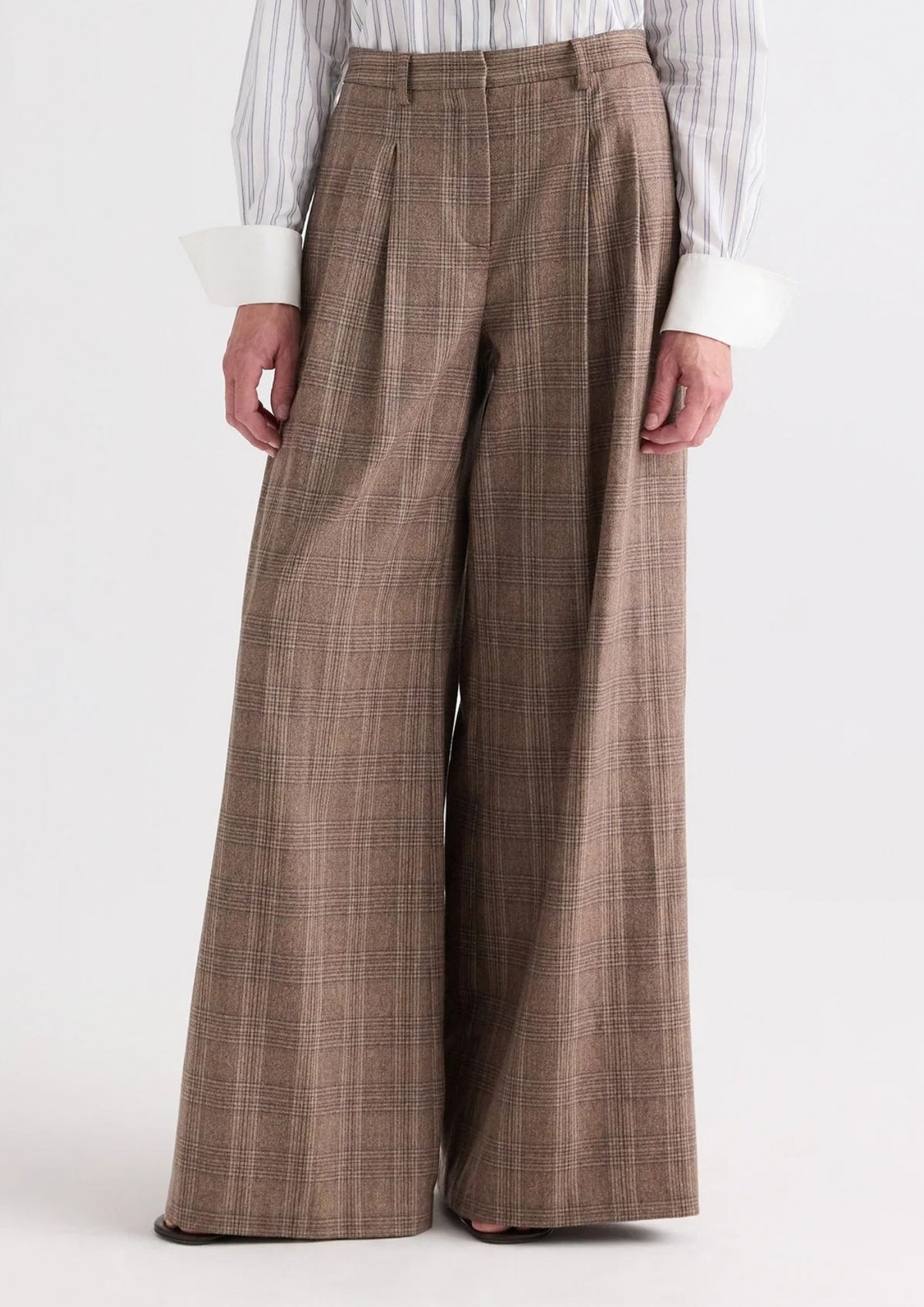 TWP Avery Glen Plaid Wool Pant - Brown Multi