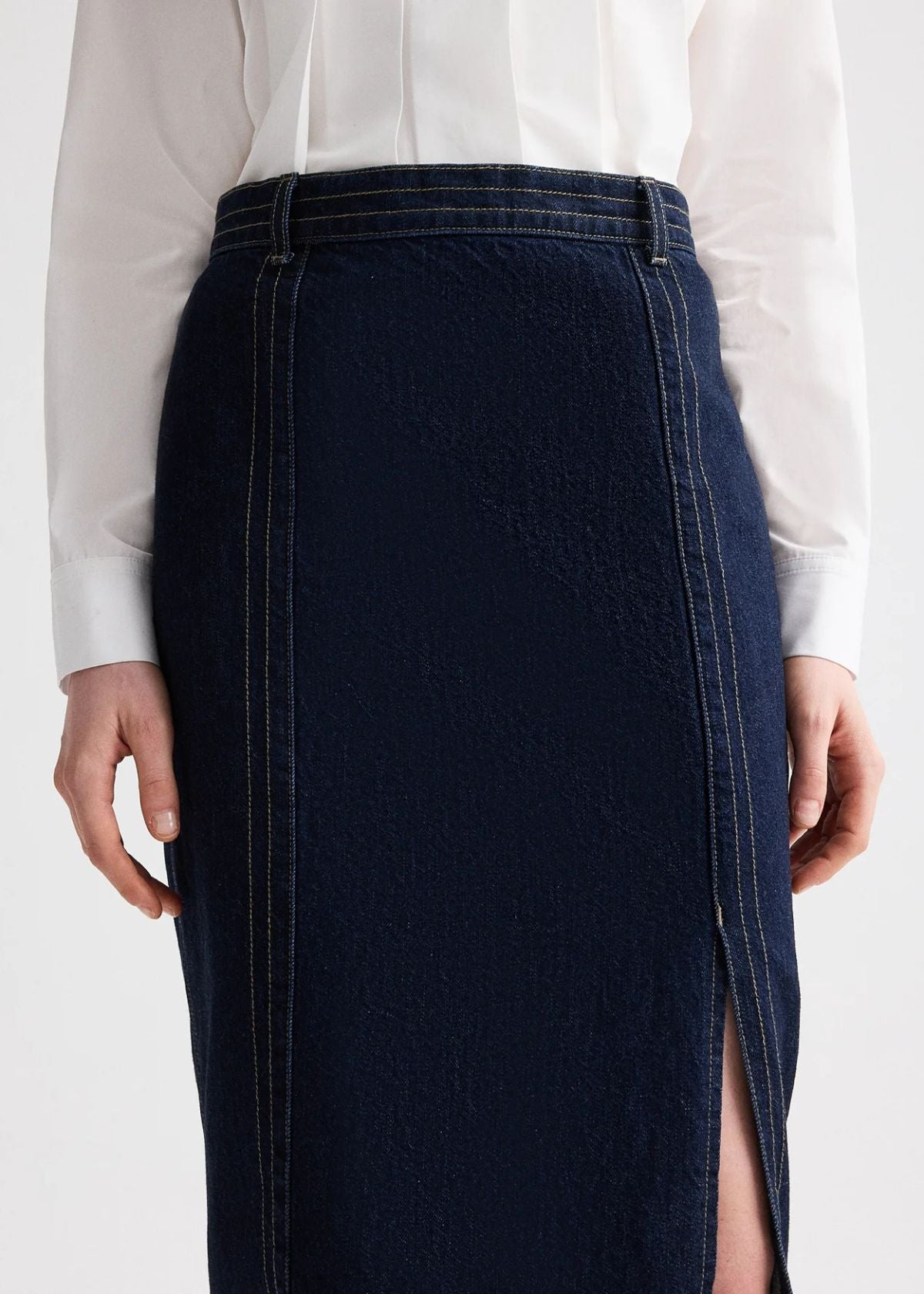 TWP Denim Skirt with Seams - Dark Stone