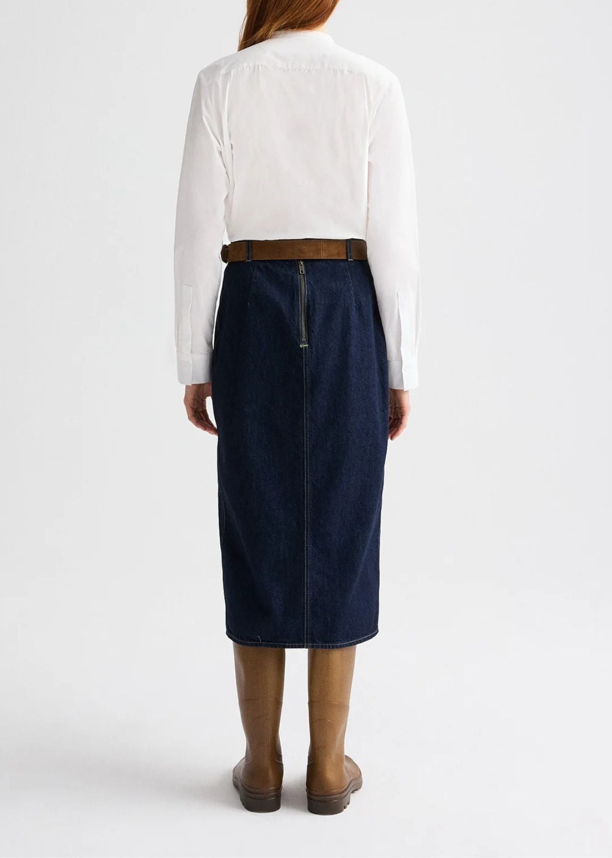 TWP Denim Skirt with Seams - Dark Stone