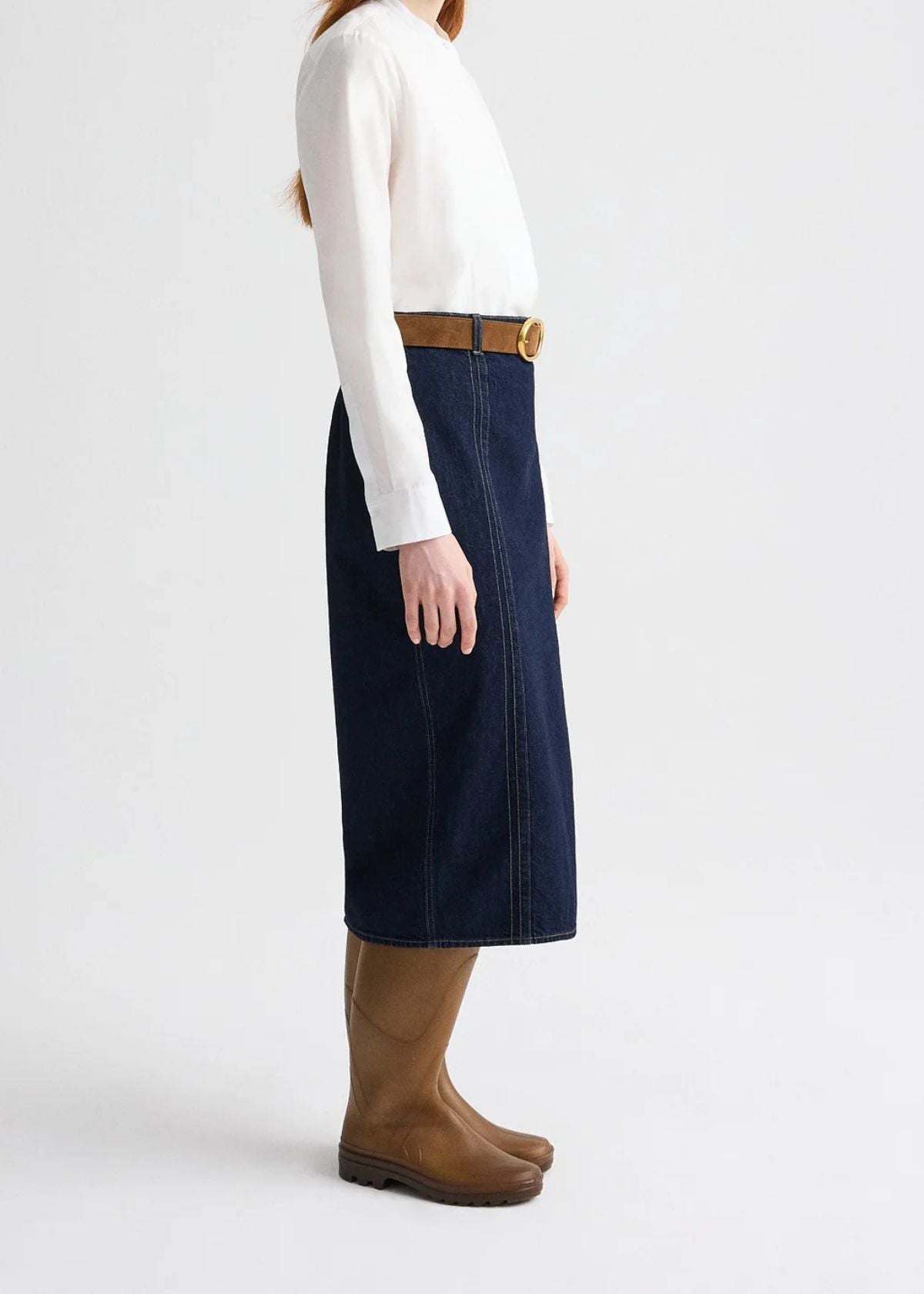 TWP Denim Skirt with Seams - Dark Stone