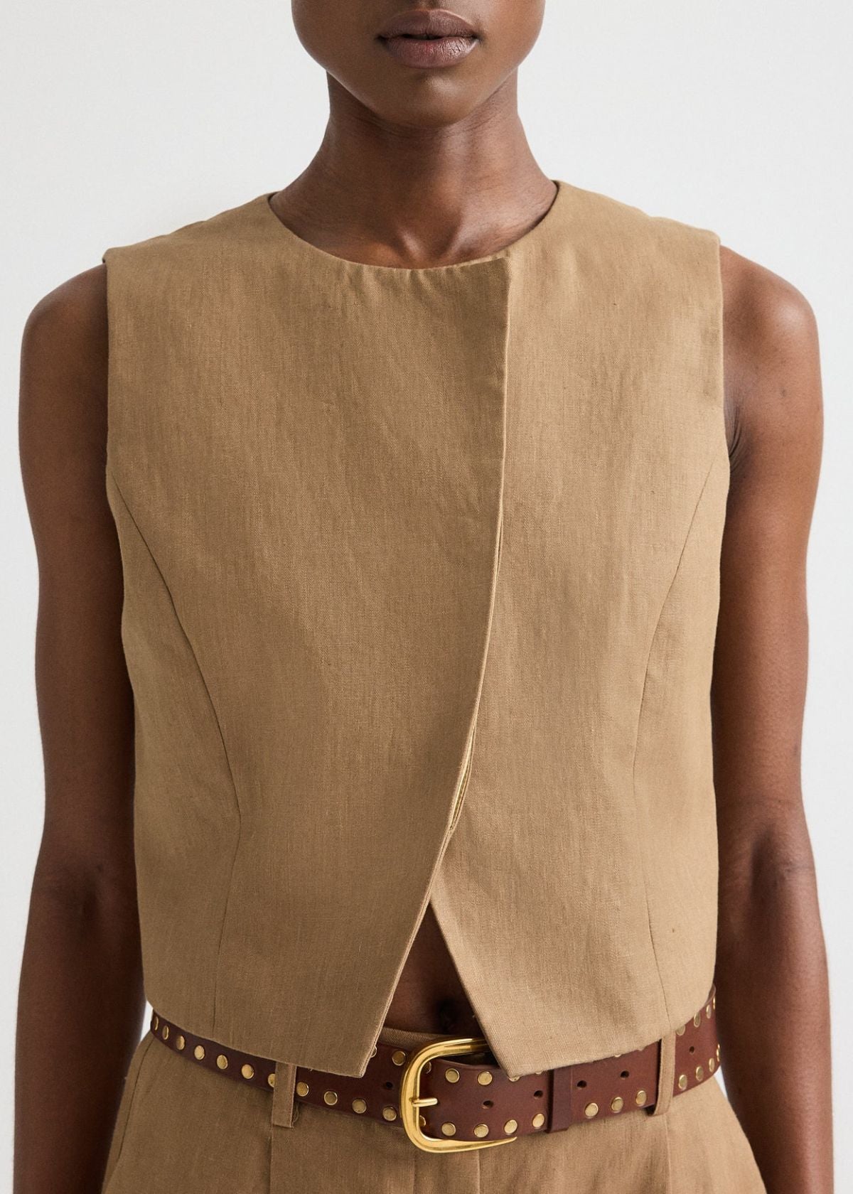 TWP High Neck Hidden Placket Vest - Ermine