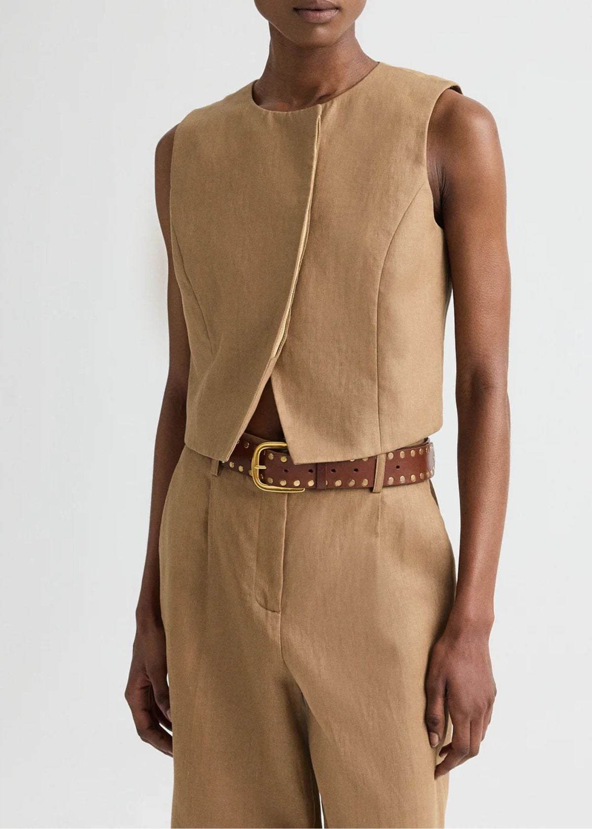 TWP High Neck Hidden Placket Vest - Ermine