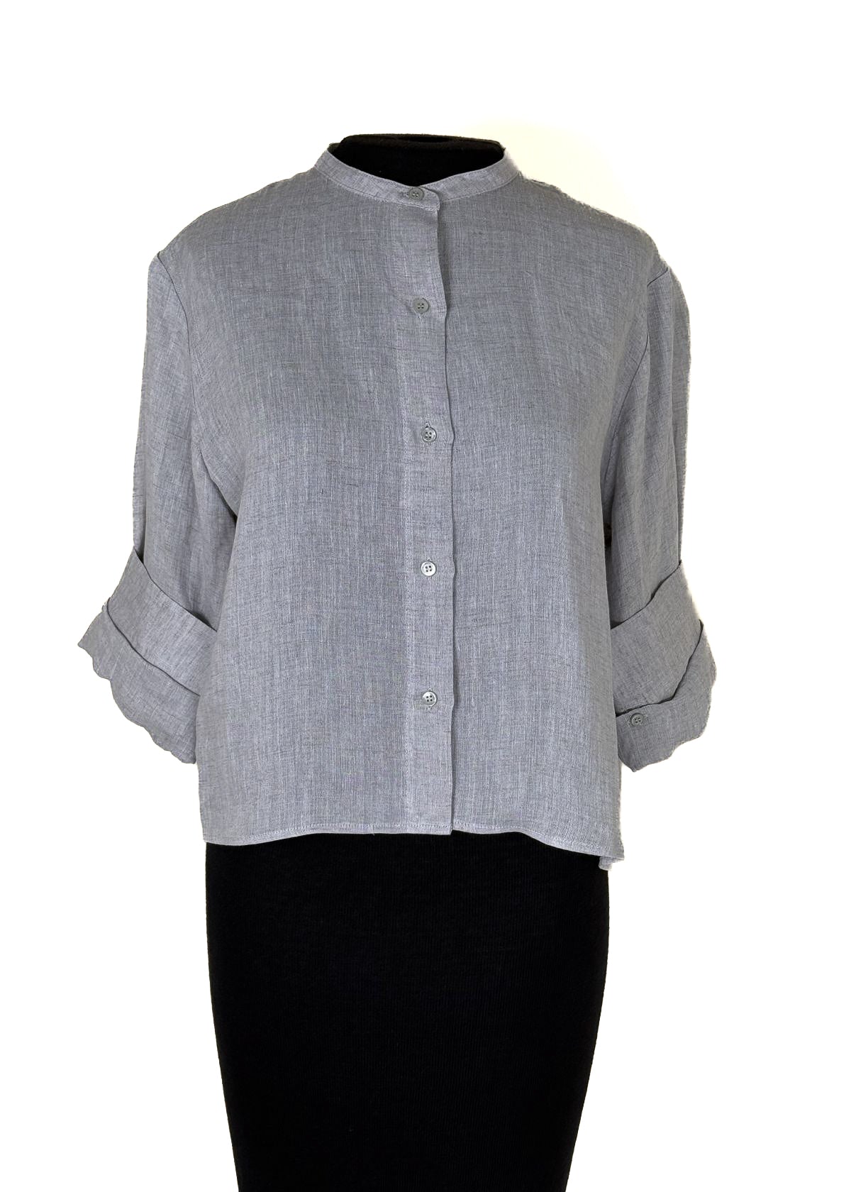 TWP Stand Collar Cut Off Top - Light Heather Grey