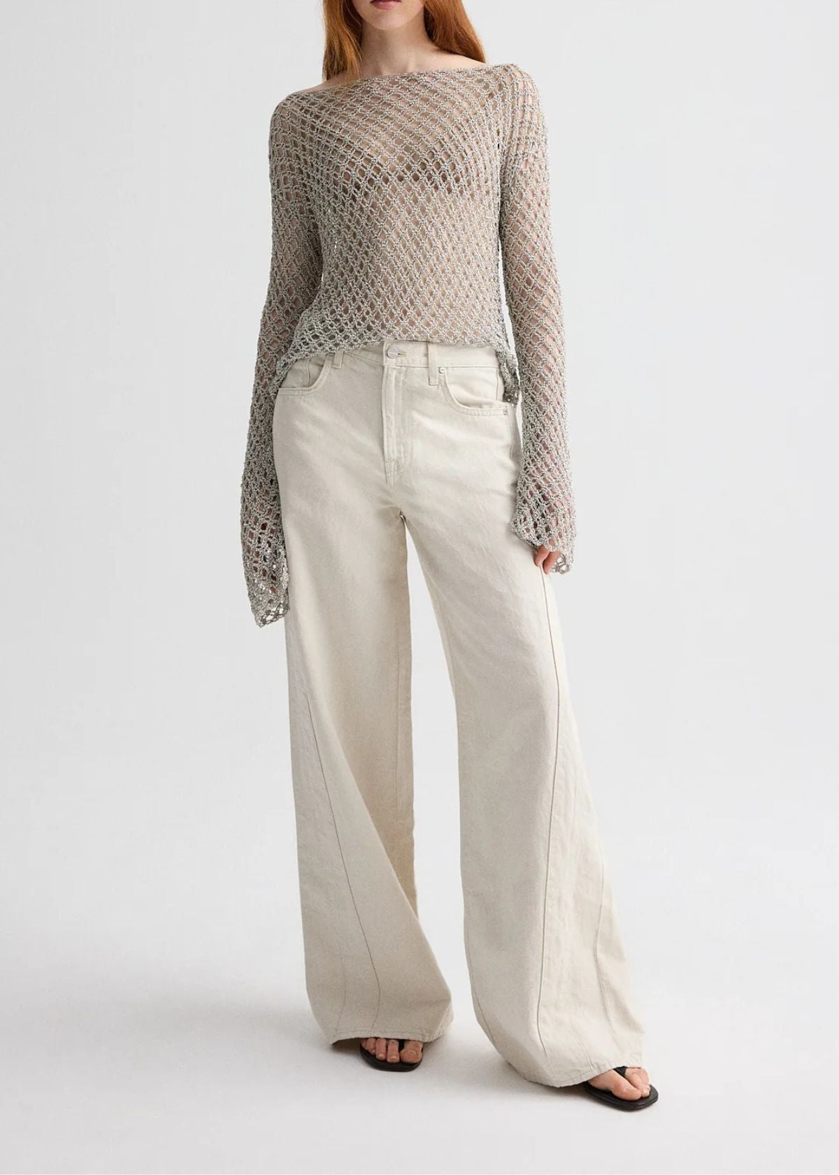 TWP Hand Crochet Slash Neck Top - Pale Champagne