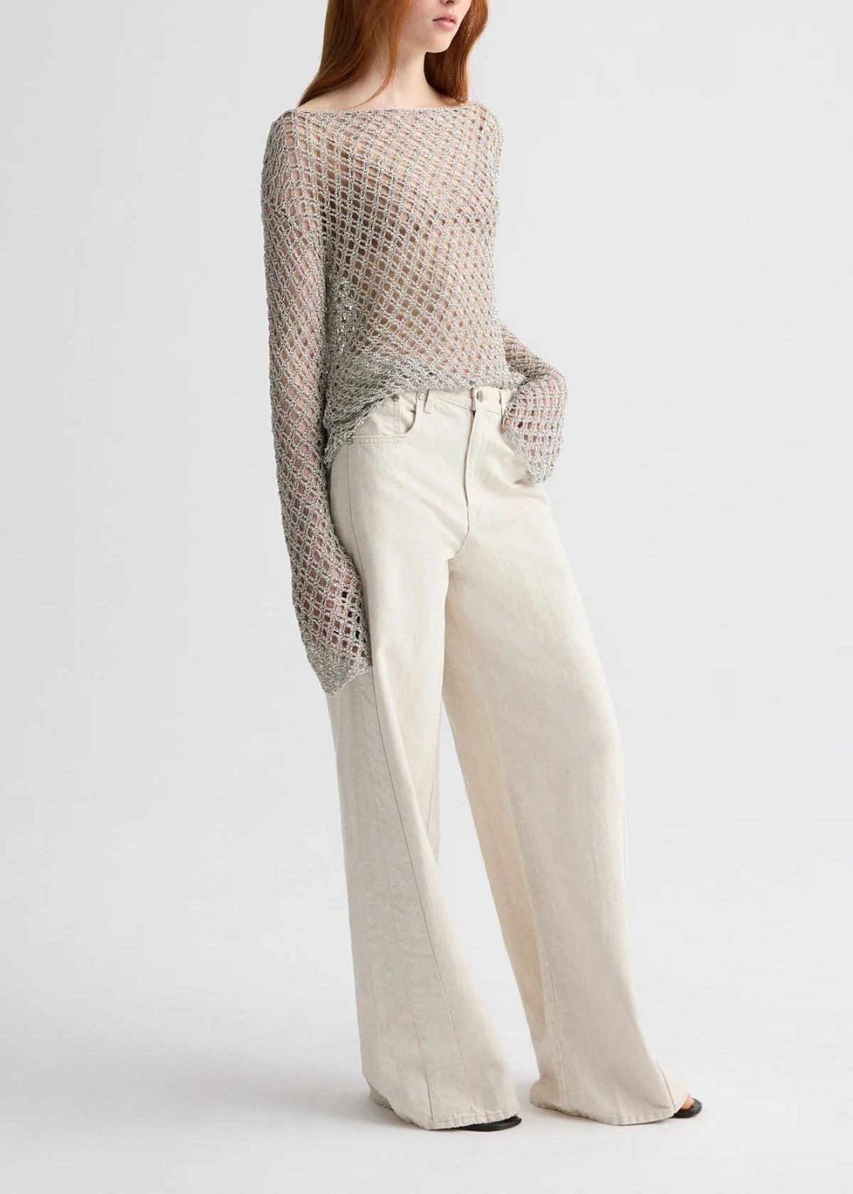 TWP Hand Crochet Slash Neck Top - Pale Champagne