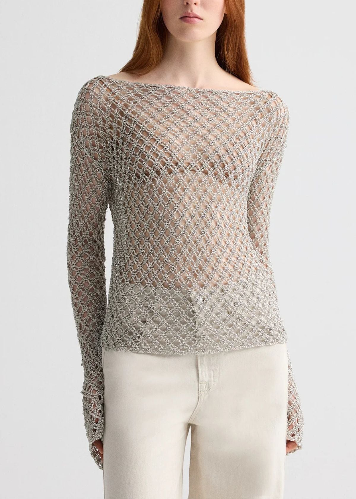 TWP Hand Crochet Slash Neck Top - Pale Champagne
