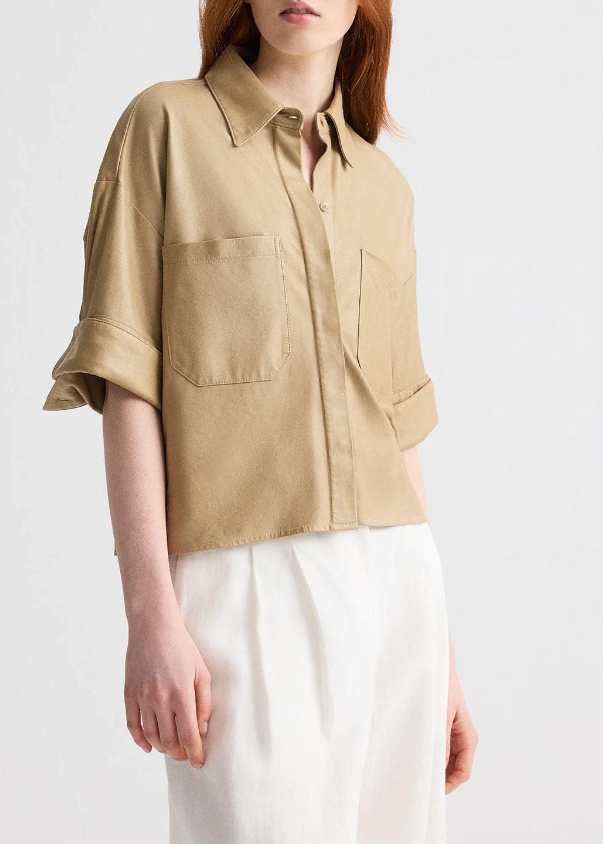 TWP My Newest Mistake Paper Leather Top - British Khaki