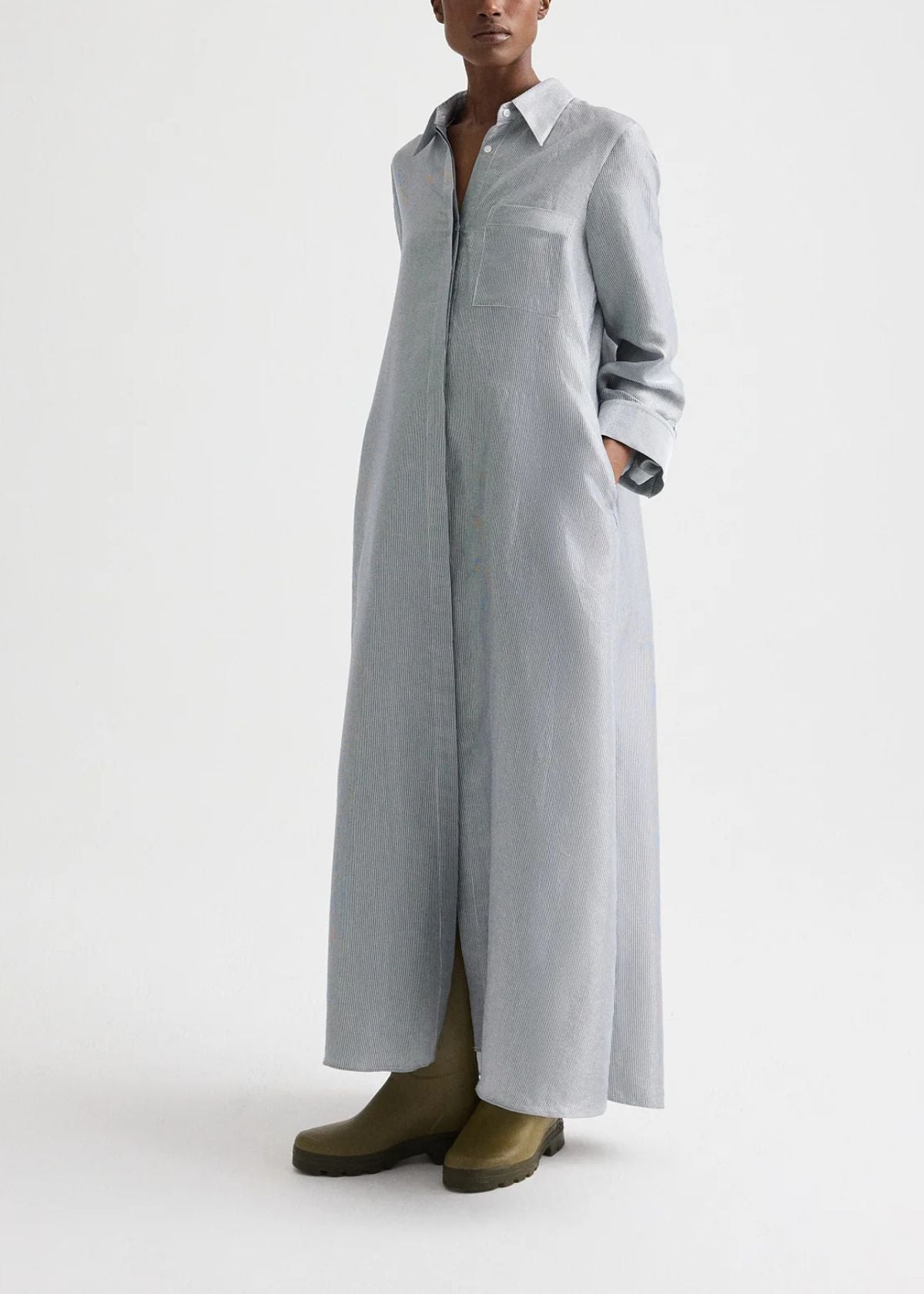TWP Jenny's Glossy Mini Stripe Gown - White/Blue