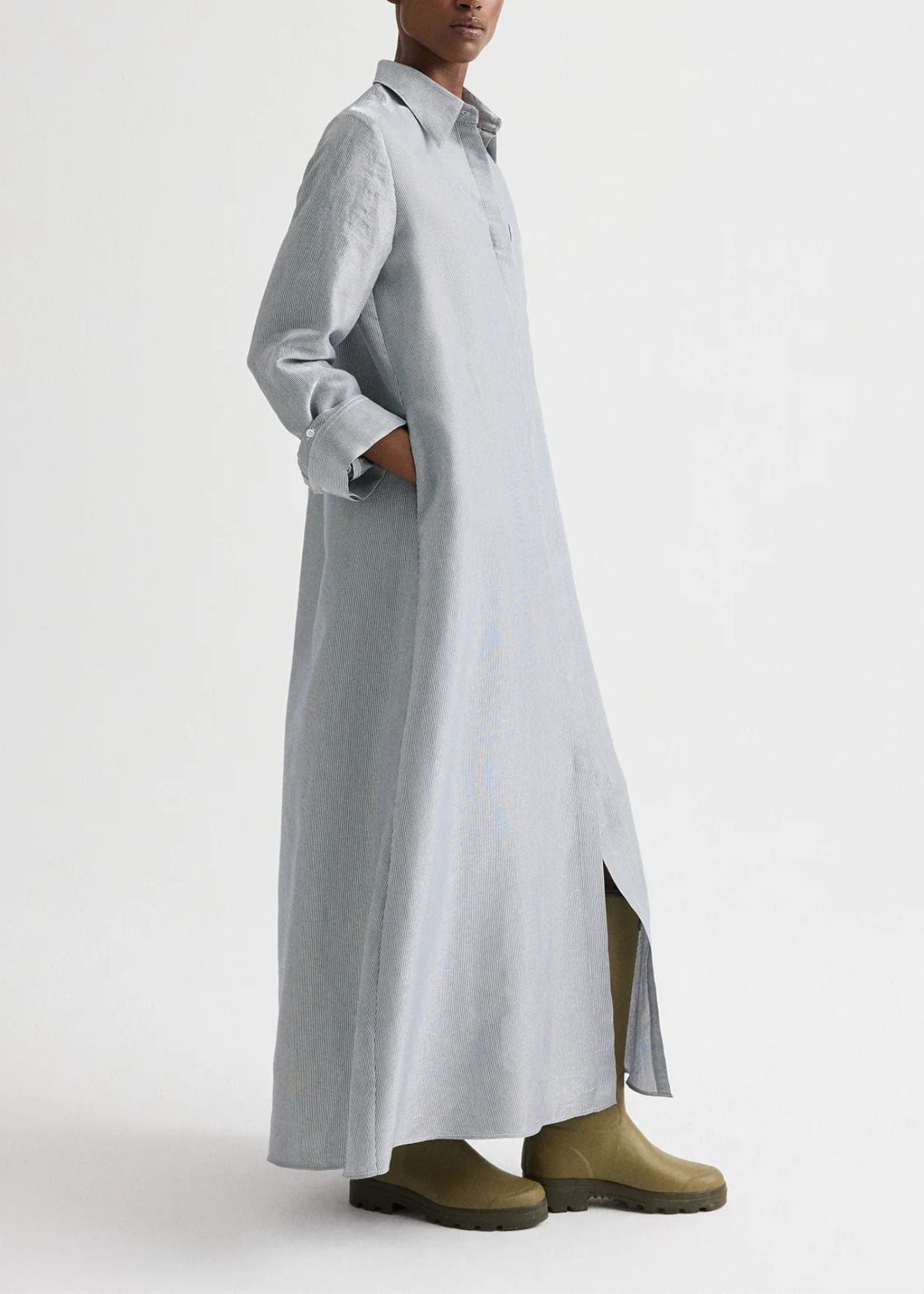 TWP Jenny's Glossy Mini Stripe Gown - White/Blue