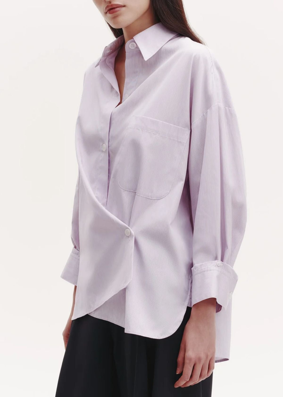 TWP Earl Mini Pinstripe Cotton Top - White/Purple