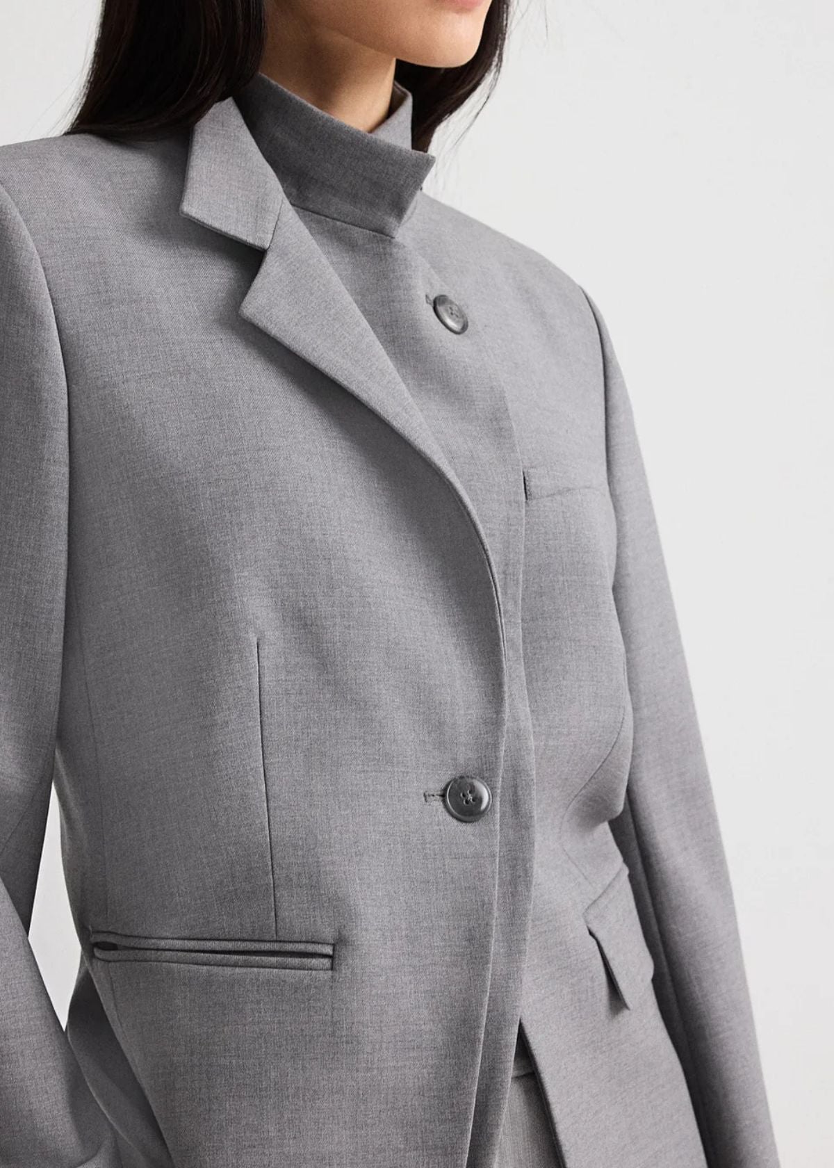 TWP The Double Take Blazer in Soft Finish Stretch Wool - Medium Heather Grey