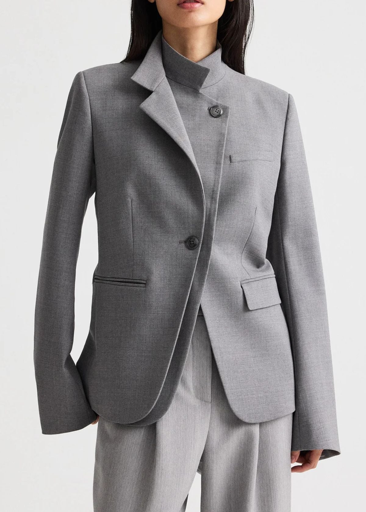 TWP The Double Take Blazer in Soft Finish Stretch Wool - Medium Heather Grey