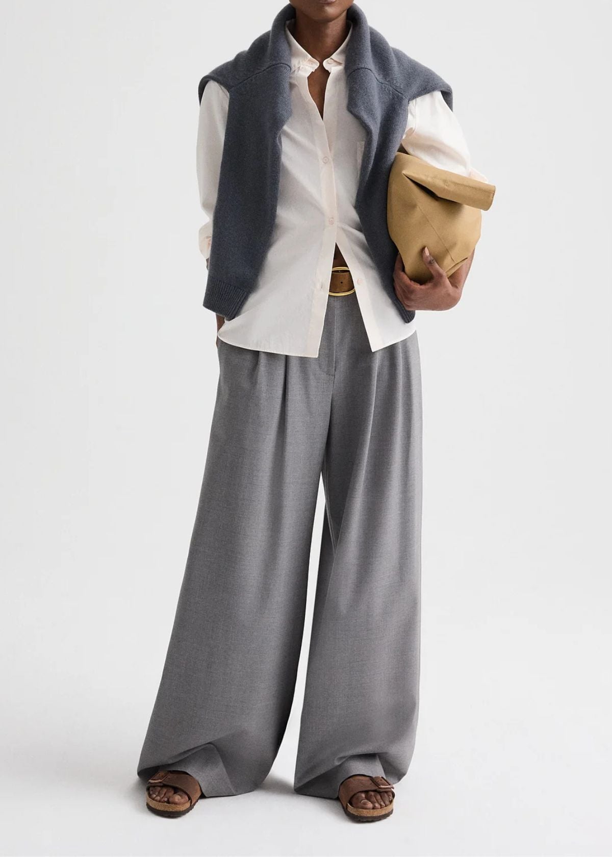 TWP Avery Pant in Soft Finish Stretch Wool - Medium Heather Grey