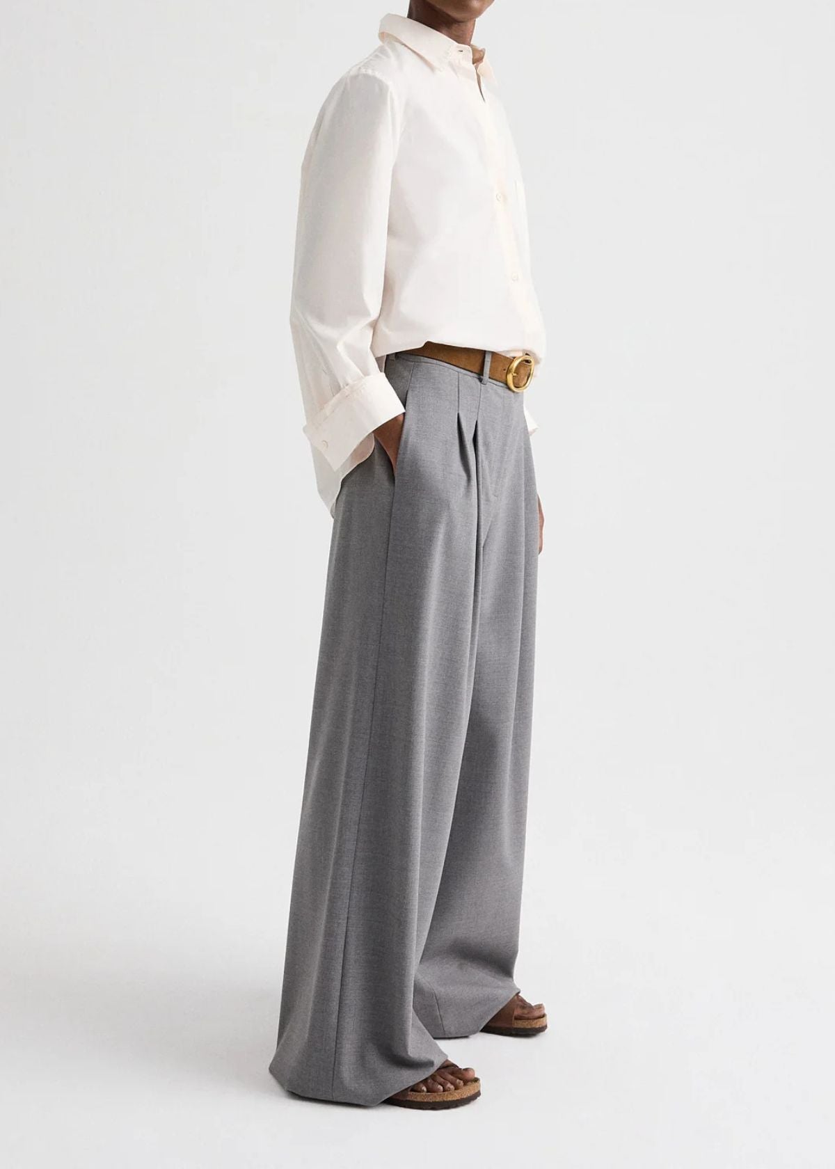 TWP Avery Pant in Soft Finish Stretch Wool - Medium Heather Grey