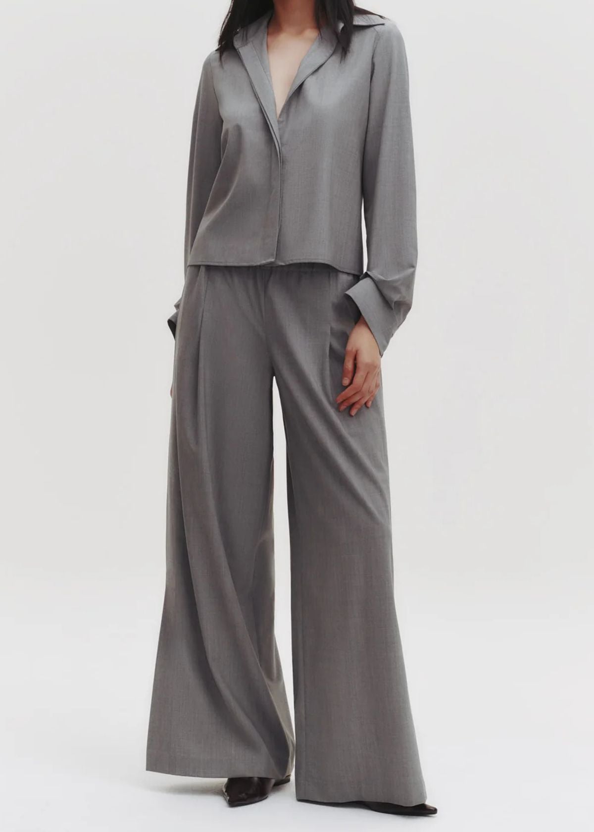 TWP Eva Pant with Tux Pleat - Medium Heather Grey