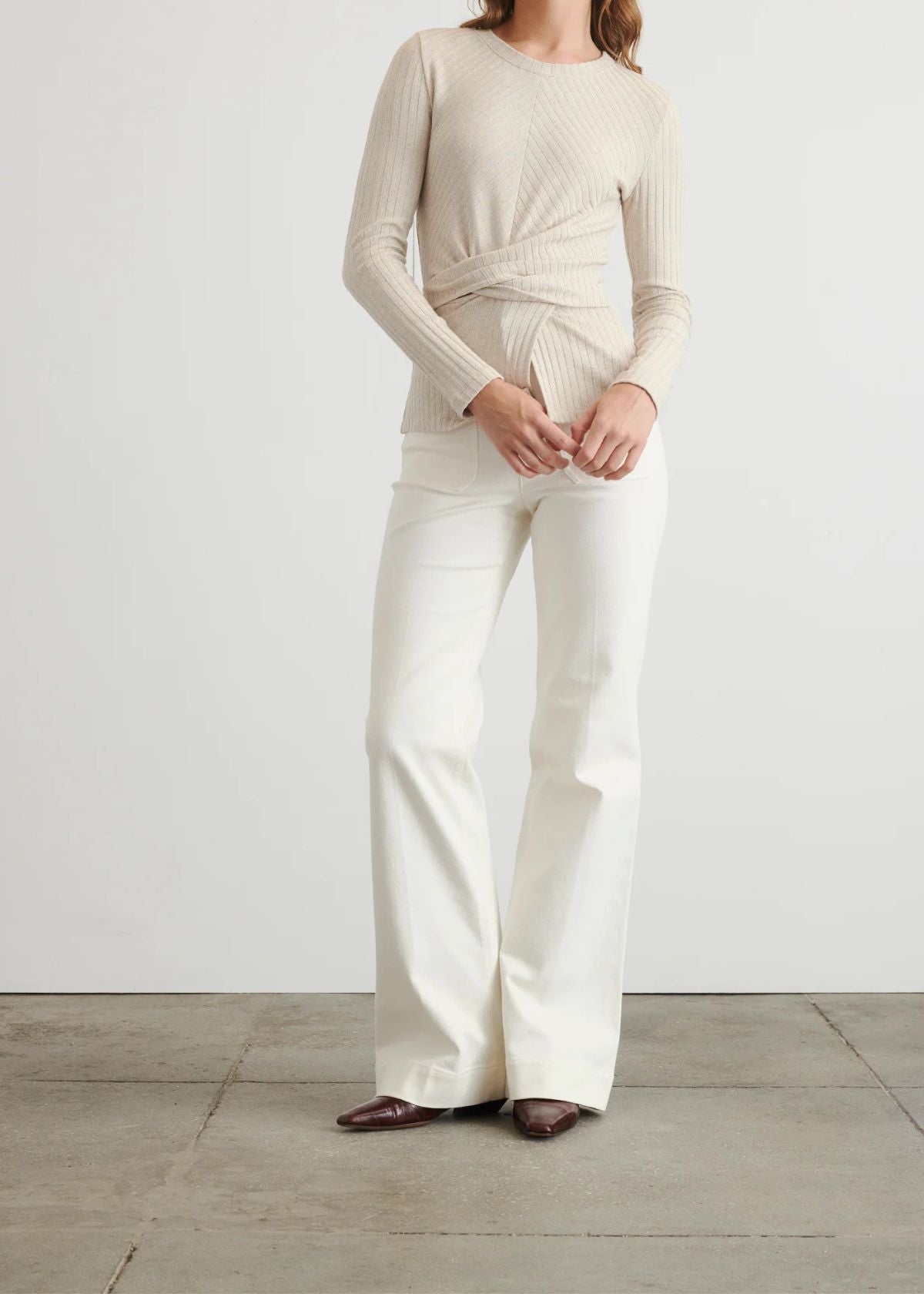 TANYA TAYLOR Long Sleeve Kelsey Top - Oatmeal