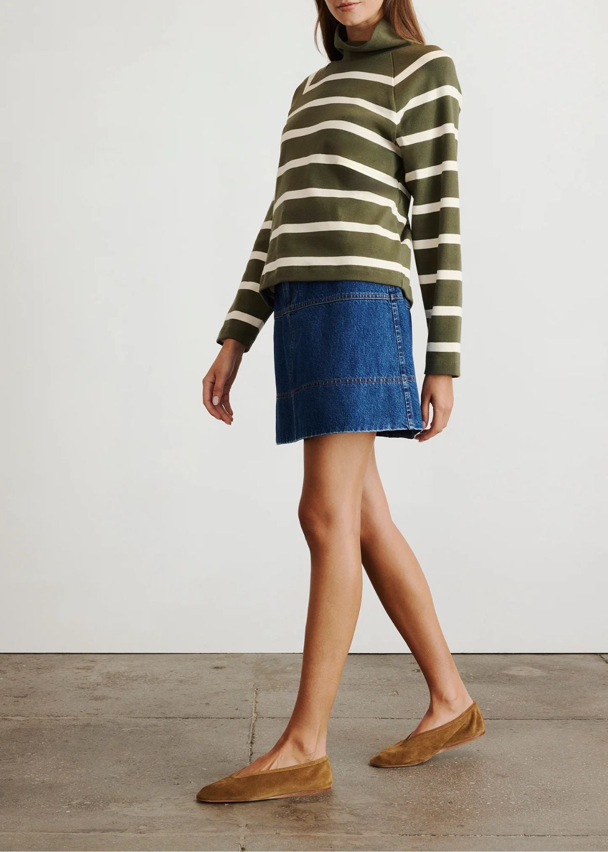 TANYA TAYLOR Brinkley Top - Army/Chalk Wide Stripe