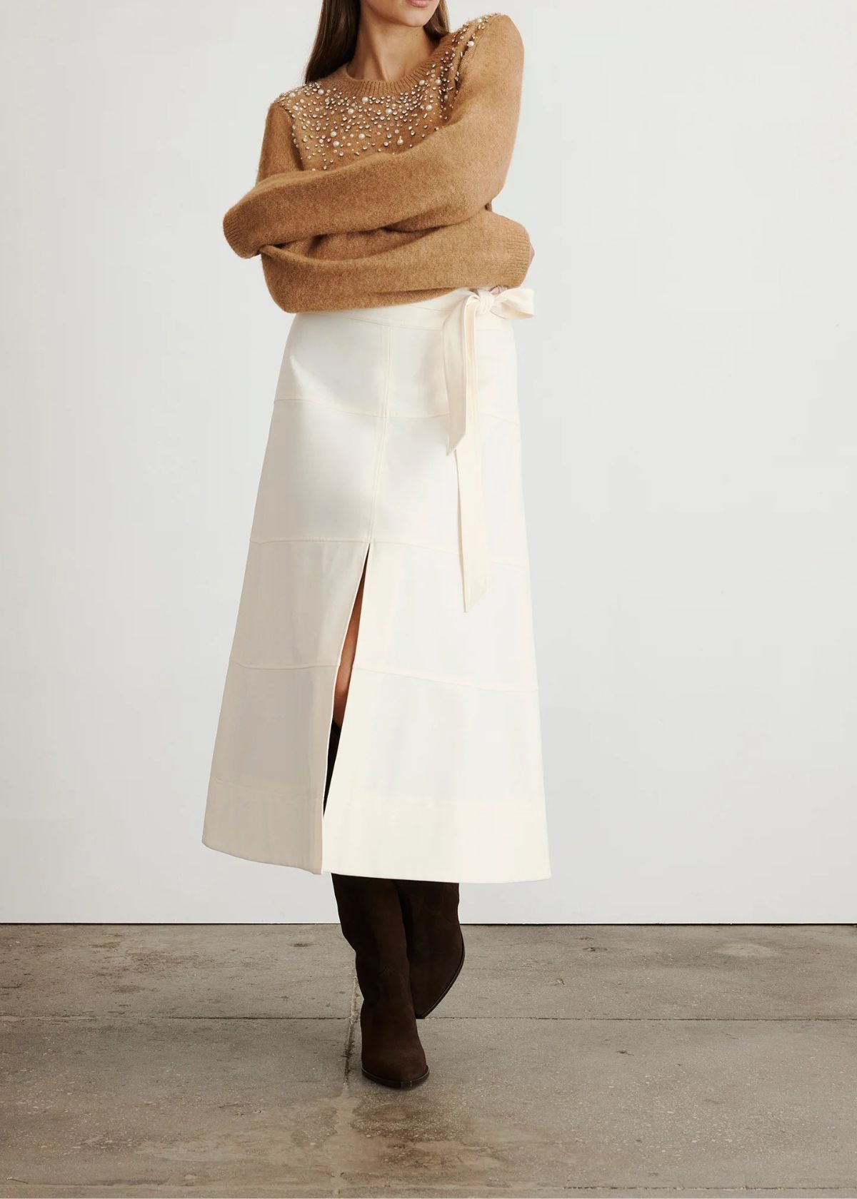 TANYA TAYLOR Lexia Embellished Sweater - Camel
