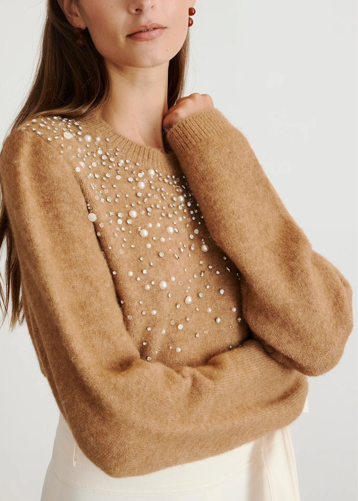 TANYA TAYLOR Lexia Embellished Sweater - Camel