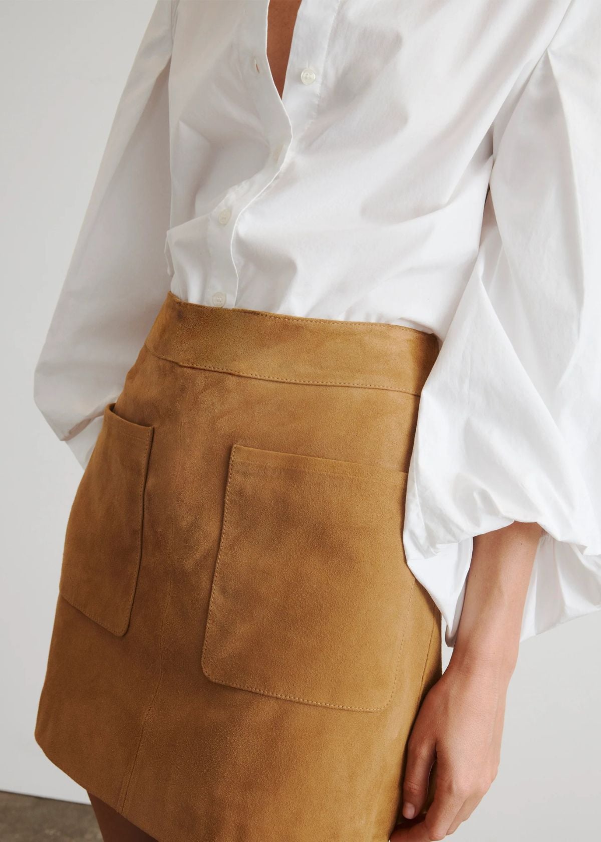 TANYA TAYLOR Fran Leather Mini Skirt - Camel