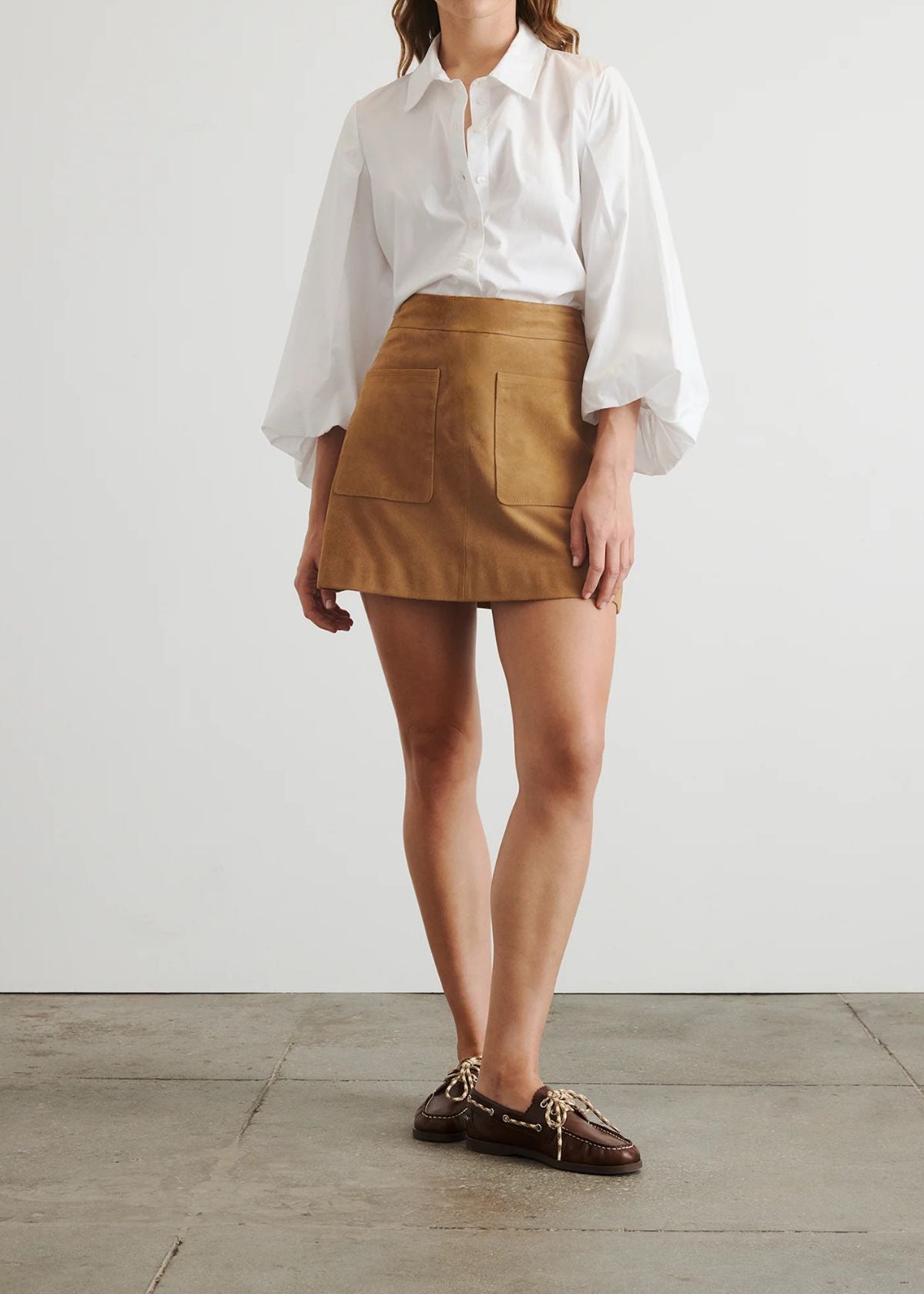 TANYA TAYLOR Fran Leather Mini Skirt - Camel